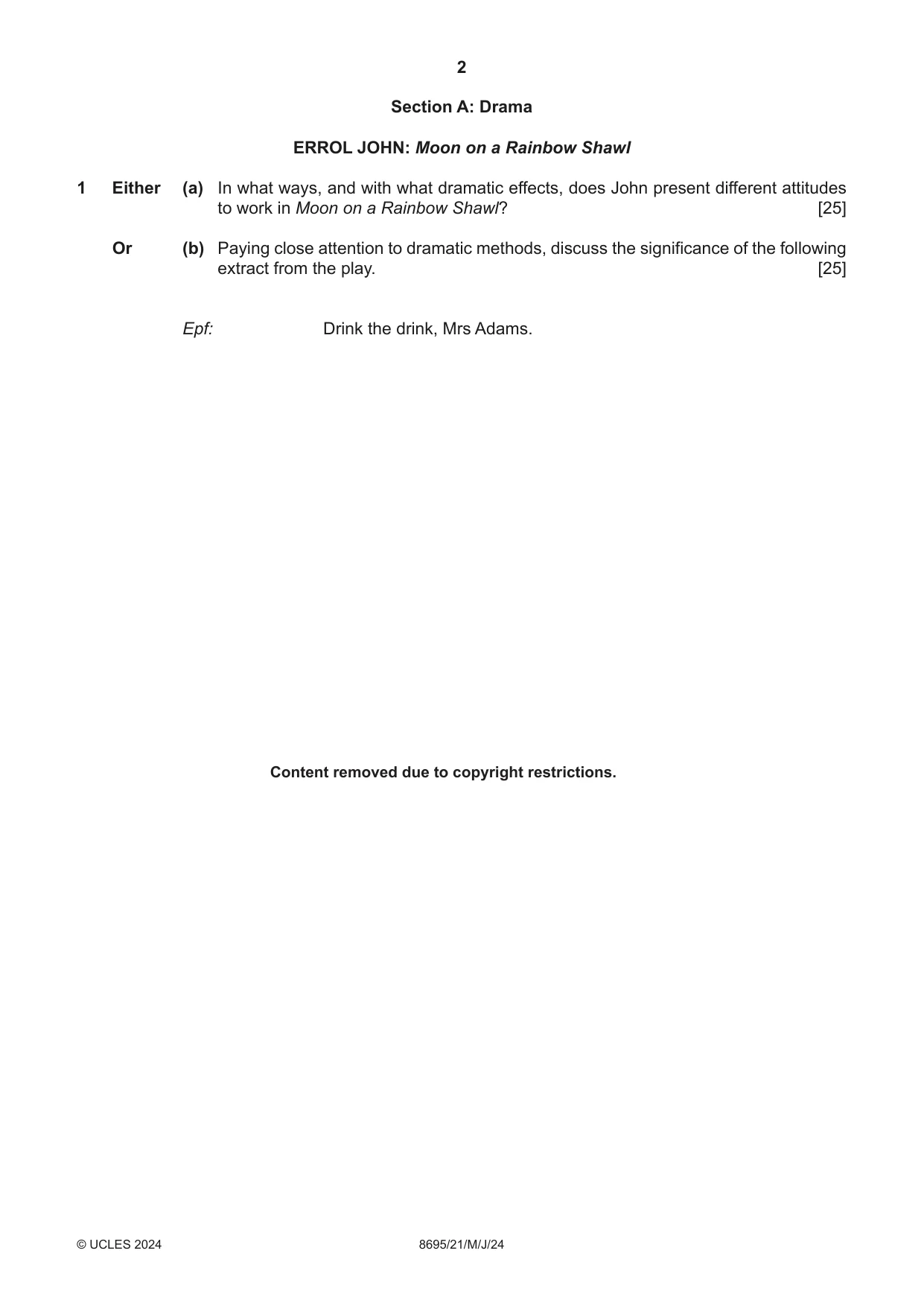 Cambridge A Level English - Language and Literature (AS Level only, from 2016) 8695 2024 May/June Paper 2 · Variant 1 question paper, page 2 of 24