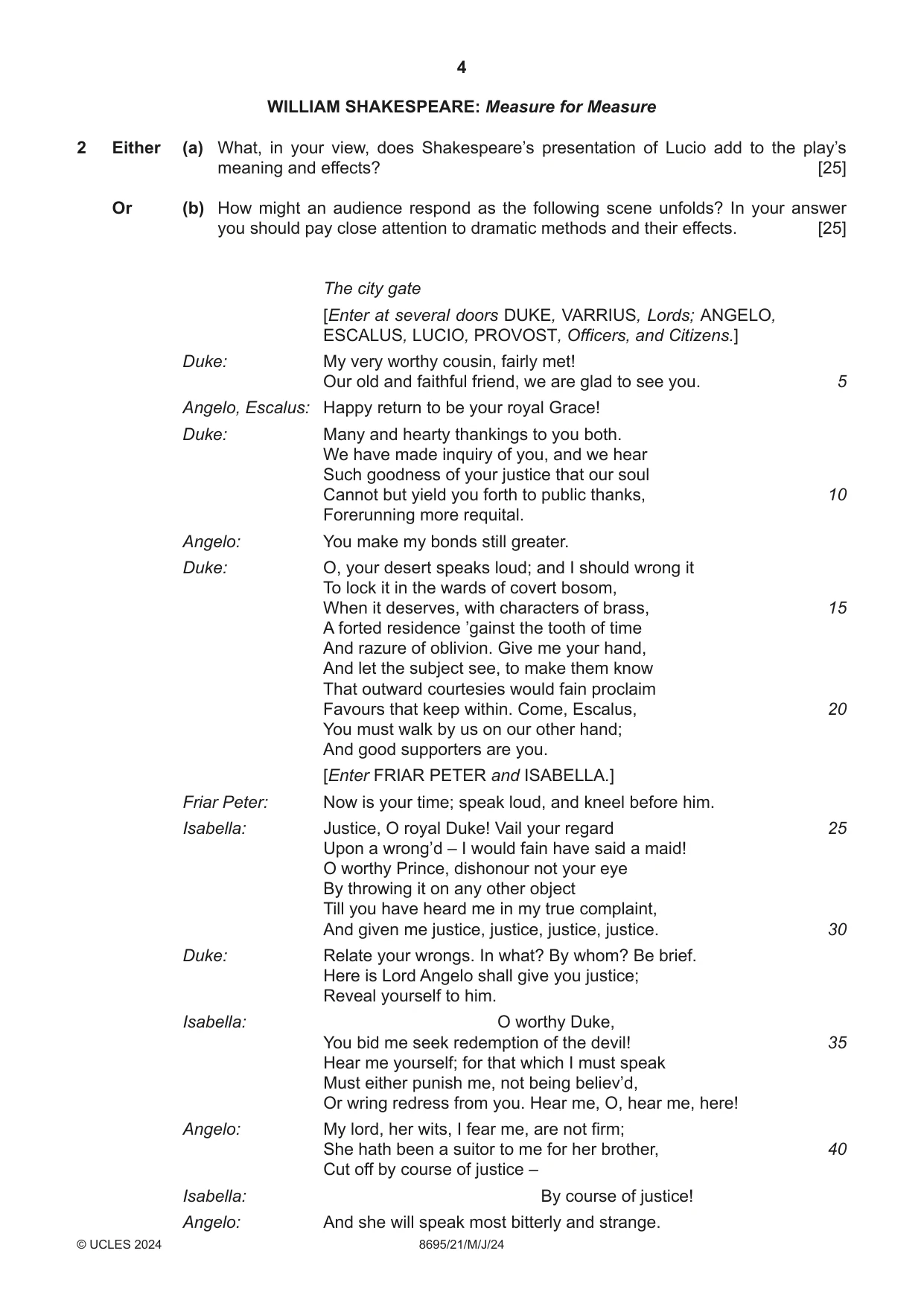 Cambridge A Level English - Language and Literature (AS Level only, from 2016) 8695 2024 May/June Paper 2 · Variant 1 question paper, page 4 of 24