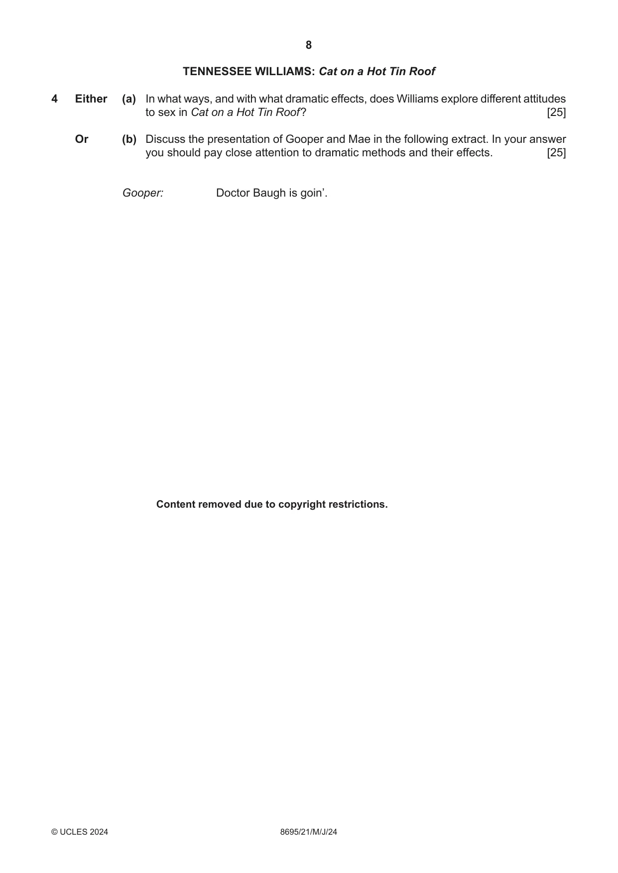 Cambridge A Level English - Language and Literature (AS Level only, from 2016) 8695 2024 May/June Paper 2 · Variant 1 question paper, page 8 of 24