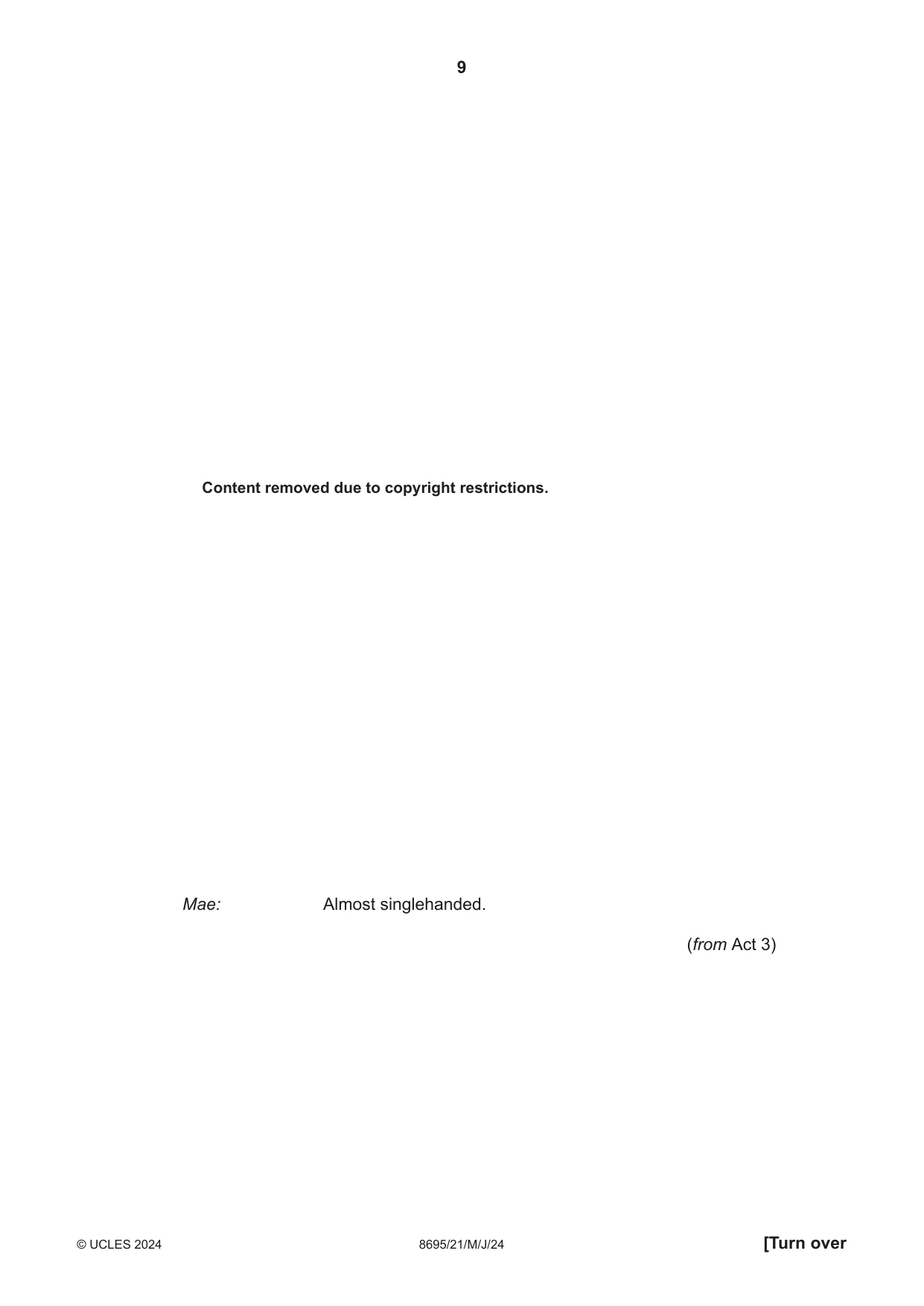 Cambridge A Level English - Language and Literature (AS Level only, from 2016) 8695 2024 May/June Paper 2 · Variant 1 question paper, page 9 of 24