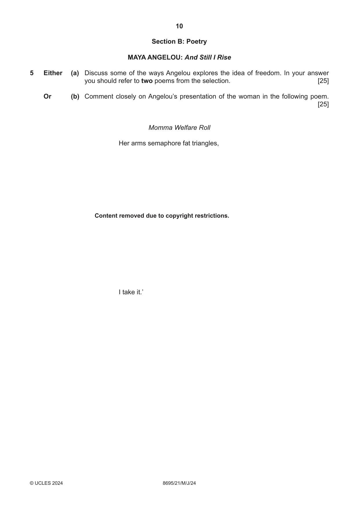 Cambridge A Level English - Language and Literature (AS Level only, from 2016) 8695 2024 May/June Paper 2 · Variant 1 question paper, page 10 of 24