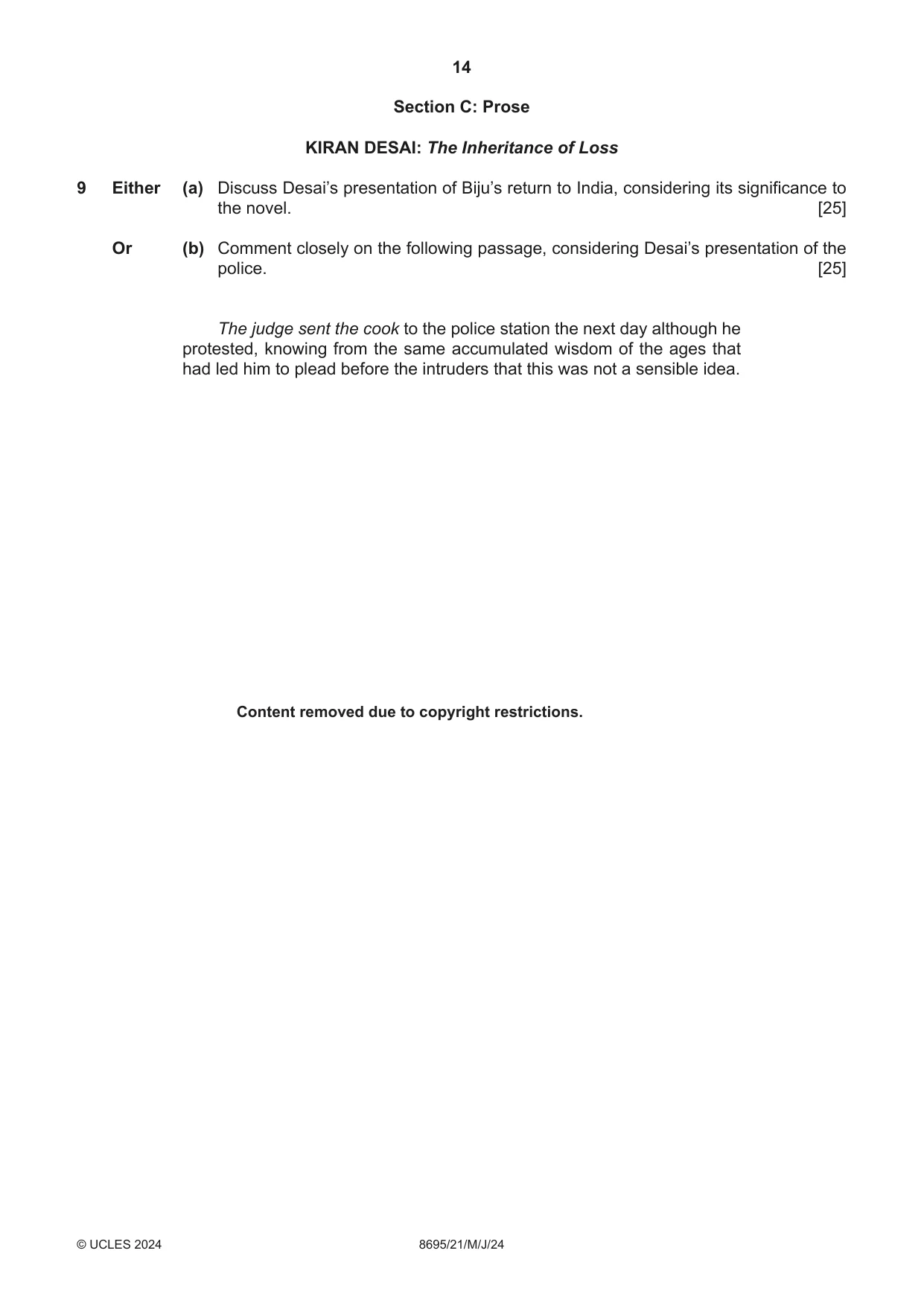 Cambridge A Level English - Language and Literature (AS Level only, from 2016) 8695 2024 May/June Paper 2 · Variant 1 question paper, page 14 of 24