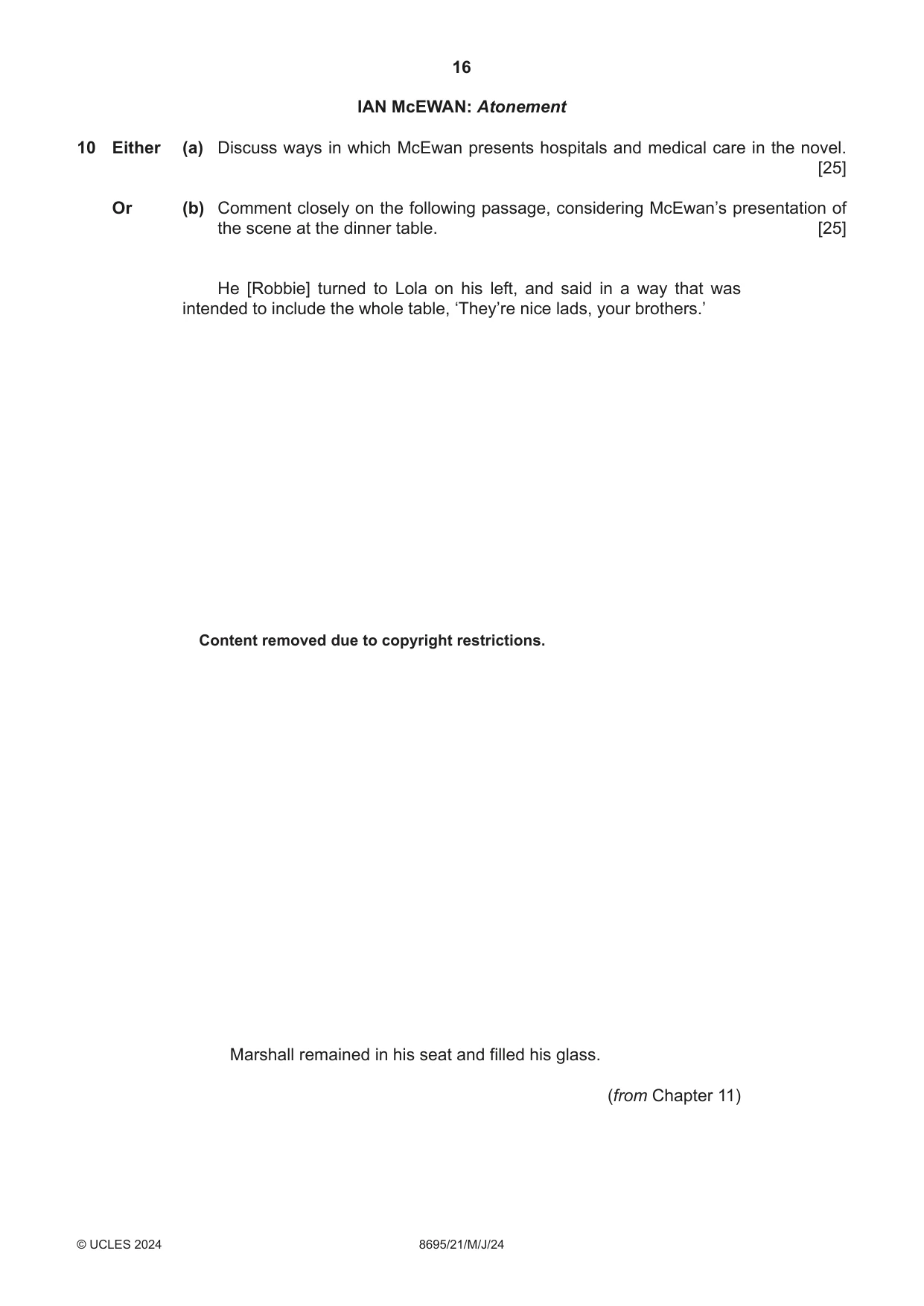 Cambridge A Level English - Language and Literature (AS Level only, from 2016) 8695 2024 May/June Paper 2 · Variant 1 question paper, page 16 of 24