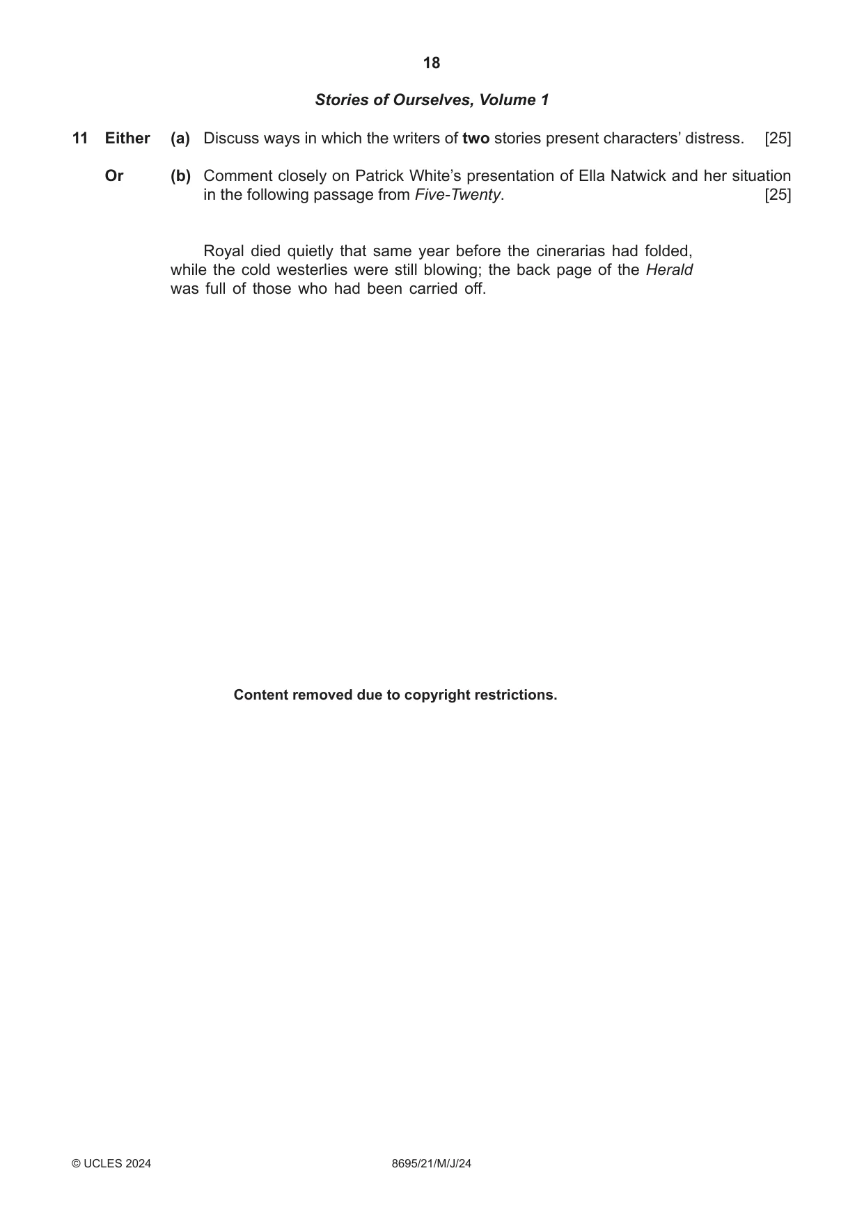 Cambridge A Level English - Language and Literature (AS Level only, from 2016) 8695 2024 May/June Paper 2 · Variant 1 question paper, page 18 of 24