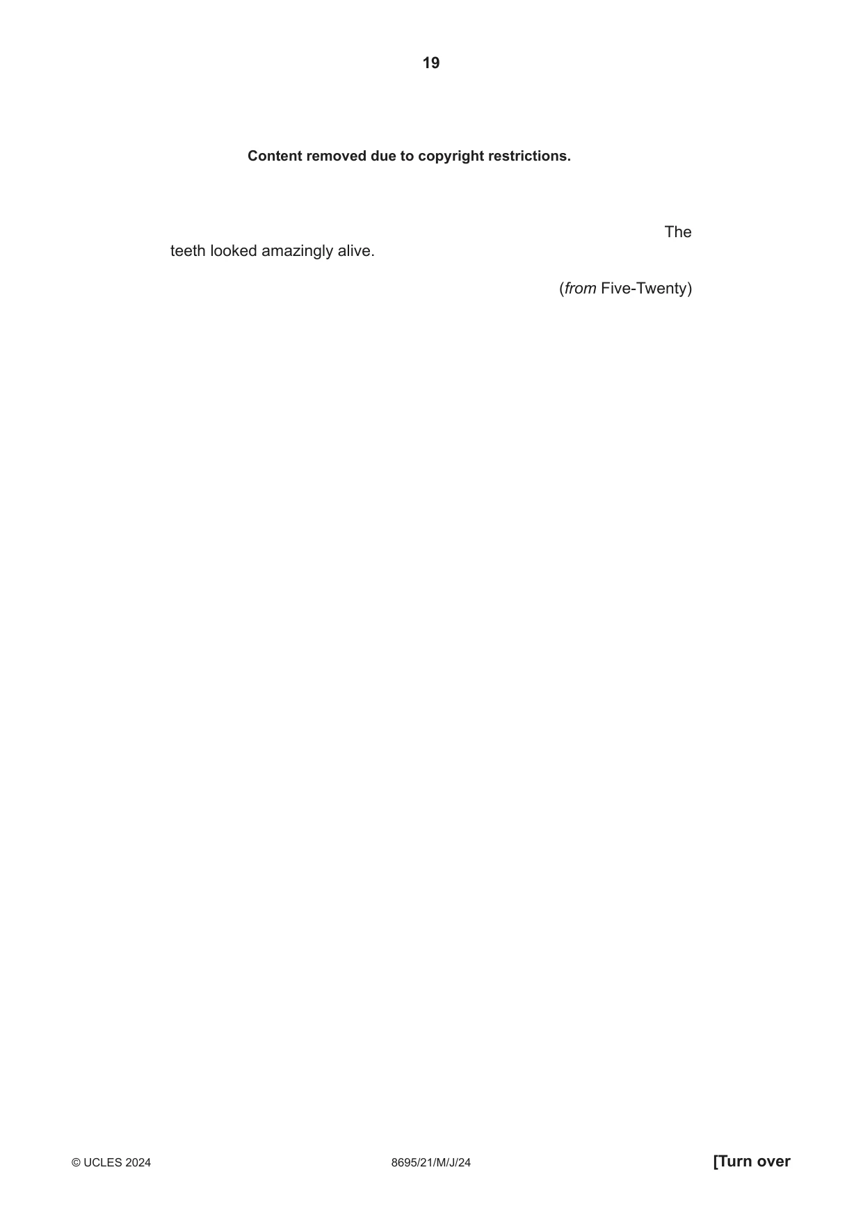 Cambridge A Level English - Language and Literature (AS Level only, from 2016) 8695 2024 May/June Paper 2 · Variant 1 question paper, page 19 of 24