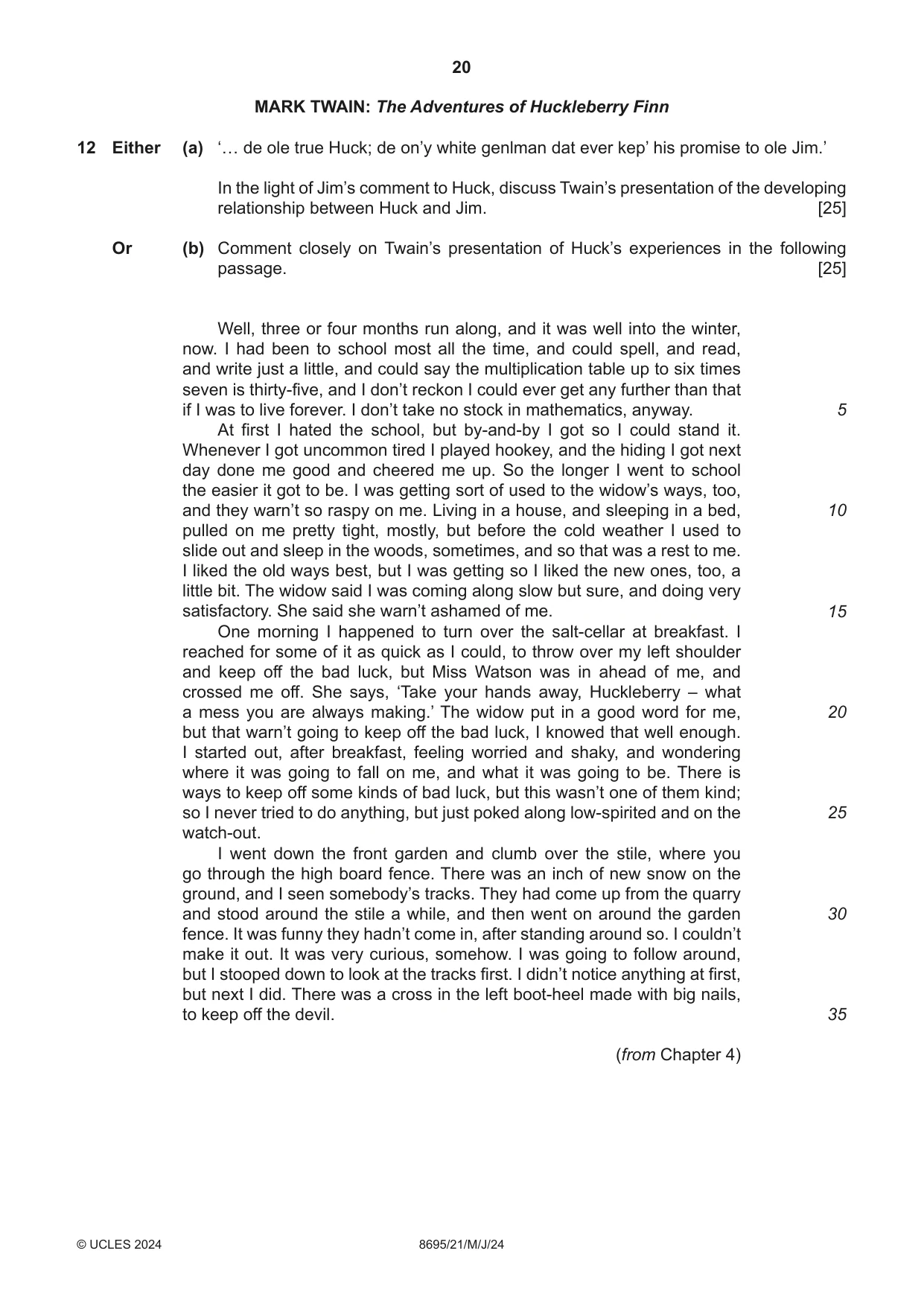 Cambridge A Level English - Language and Literature (AS Level only, from 2016) 8695 2024 May/June Paper 2 · Variant 1 question paper, page 20 of 24