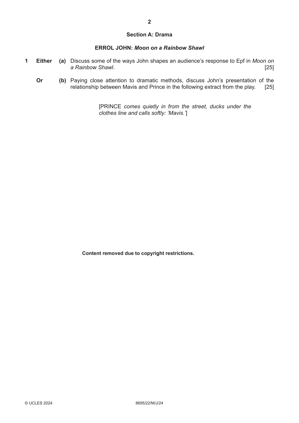 Cambridge A Level English - Language and Literature (AS Level only, from 2016) 8695 2024 May/June Paper 2 · Variant 2 question paper, page 2 of 24