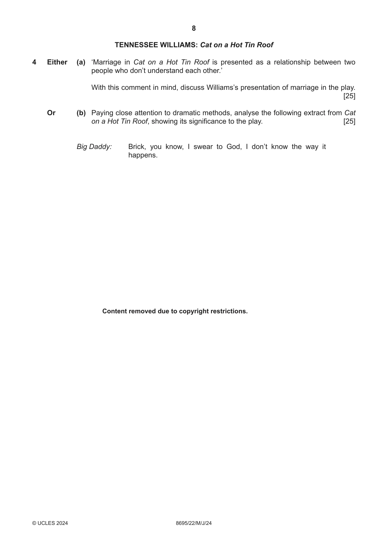 Cambridge A Level English - Language and Literature (AS Level only, from 2016) 8695 2024 May/June Paper 2 · Variant 2 question paper, page 8 of 24