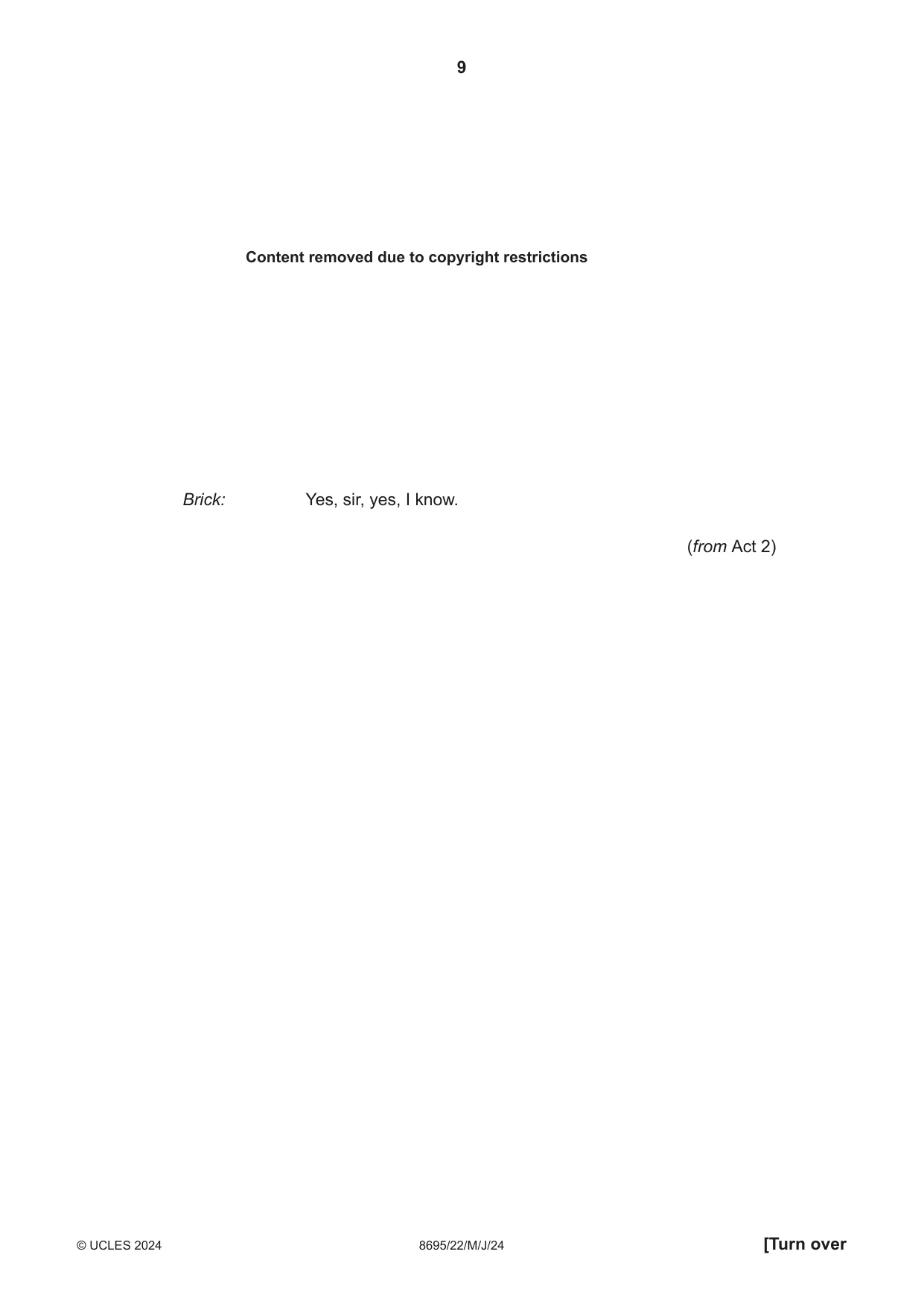 Cambridge A Level English - Language and Literature (AS Level only, from 2016) 8695 2024 May/June Paper 2 · Variant 2 question paper, page 9 of 24