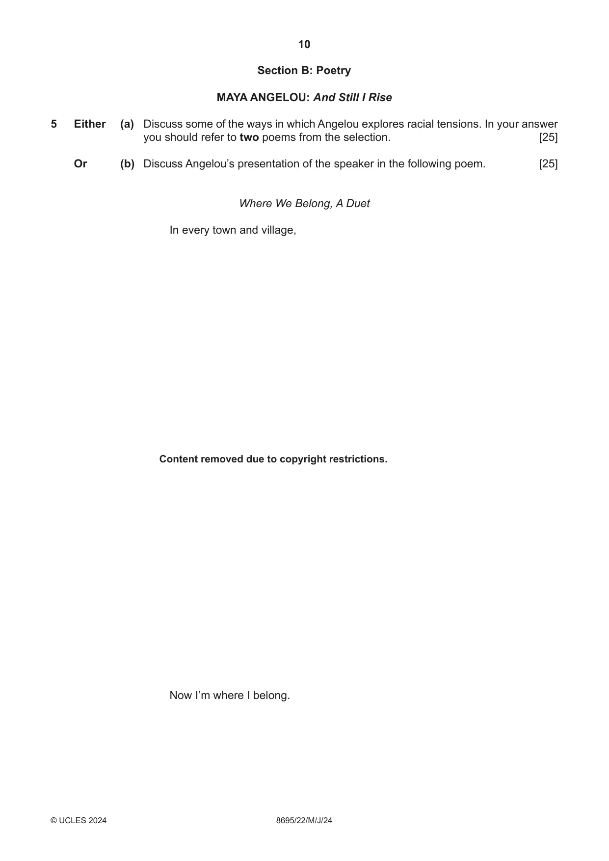 Cambridge A Level English - Language and Literature (AS Level only, from 2016) 8695 2024 May/June Paper 2 · Variant 2 question paper, page 10 of 24