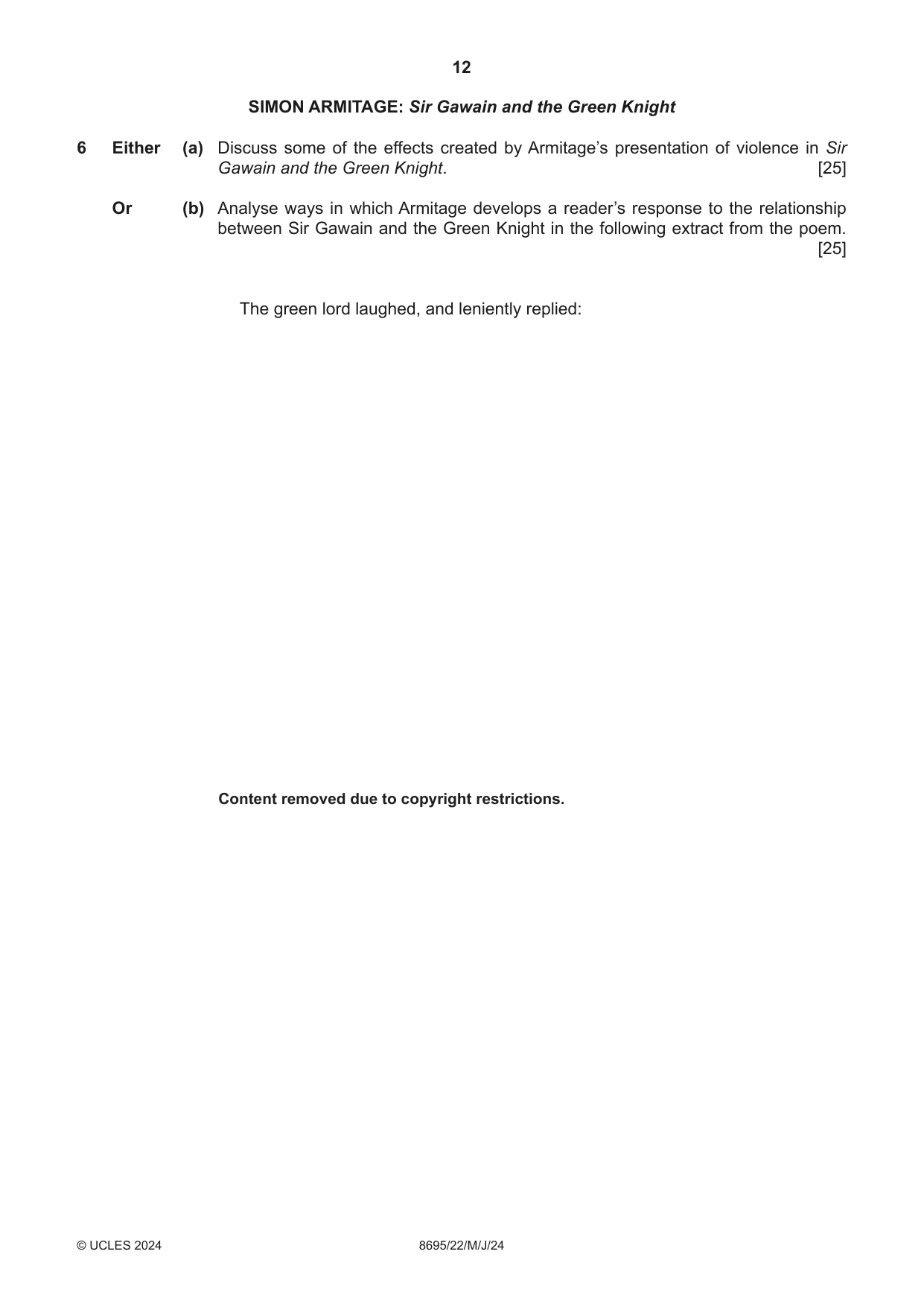 Cambridge A Level English - Language and Literature (AS Level only, from 2016) 8695 2024 May/June Paper 2 · Variant 2 question paper, page 12 of 24
