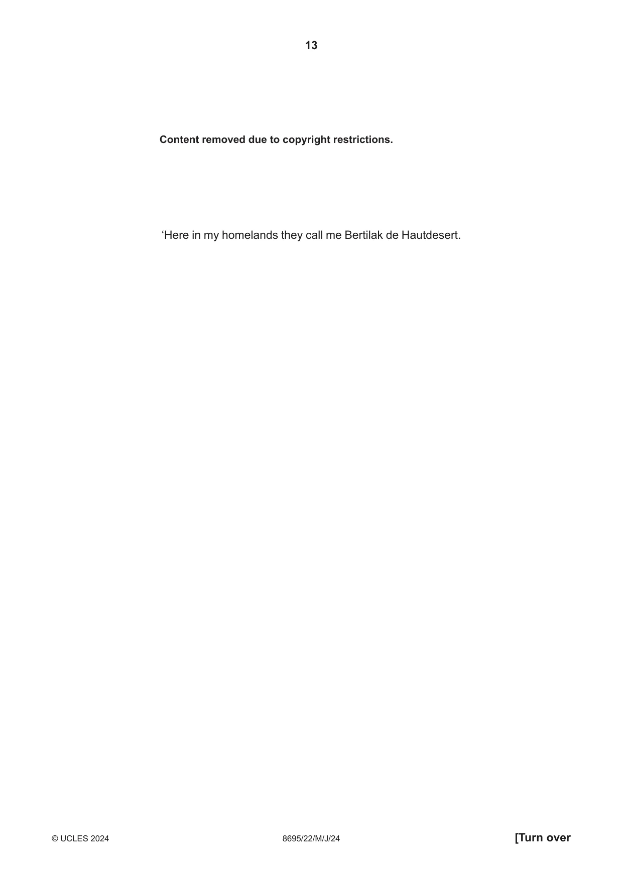 Cambridge A Level English - Language and Literature (AS Level only, from 2016) 8695 2024 May/June Paper 2 · Variant 2 question paper, page 13 of 24