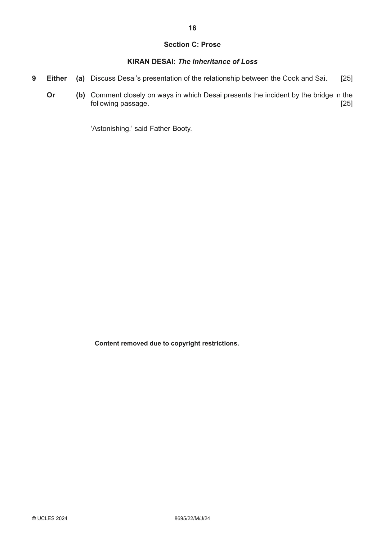 Cambridge A Level English - Language and Literature (AS Level only, from 2016) 8695 2024 May/June Paper 2 · Variant 2 question paper, page 16 of 24