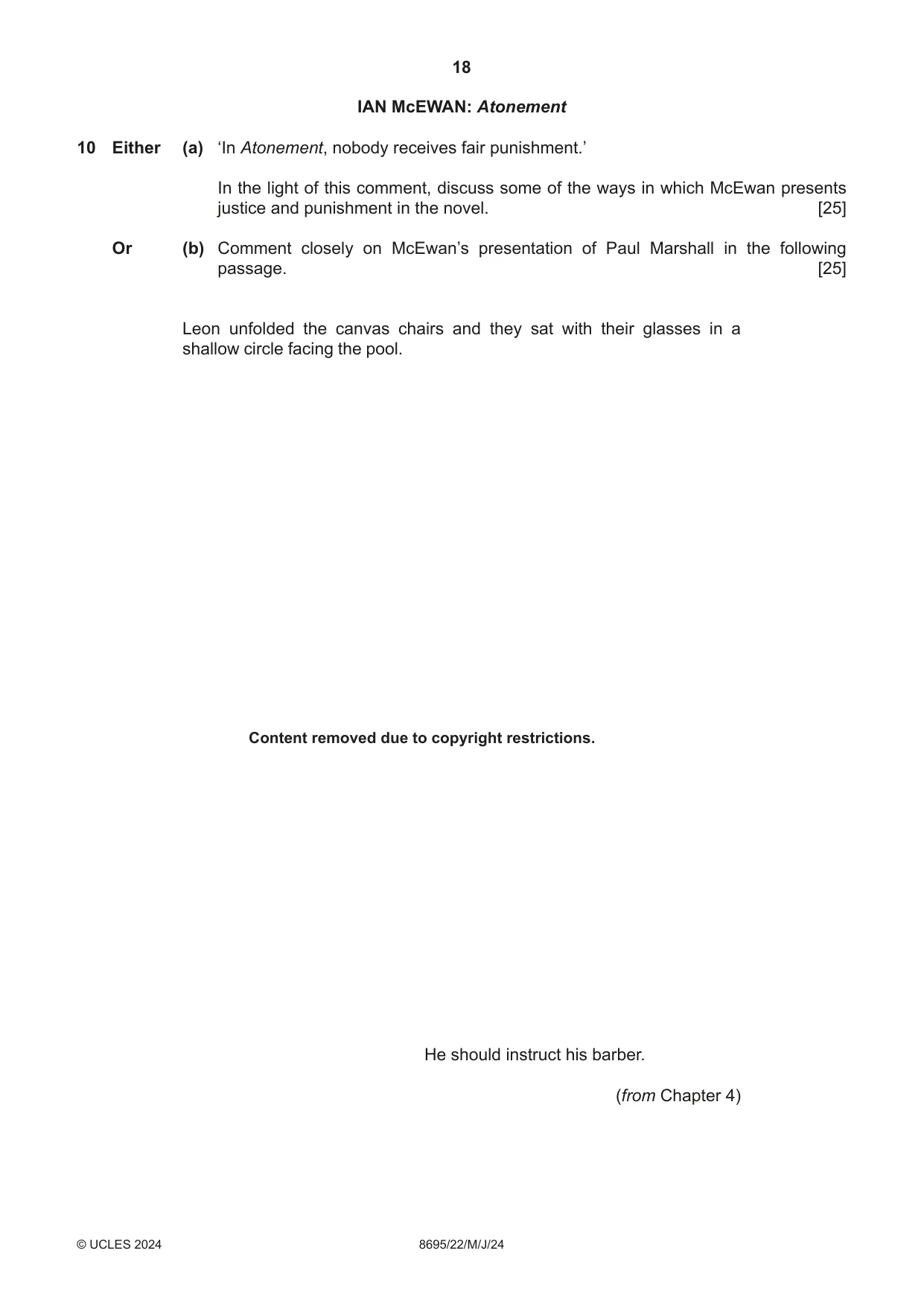 Cambridge A Level English - Language and Literature (AS Level only, from 2016) 8695 2024 May/June Paper 2 · Variant 2 question paper, page 18 of 24