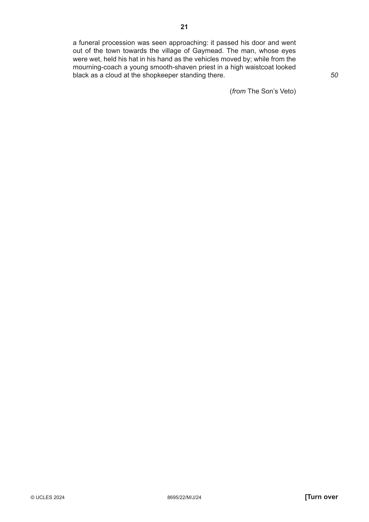 Cambridge A Level English - Language and Literature (AS Level only, from 2016) 8695 2024 May/June Paper 2 · Variant 2 question paper, page 21 of 24