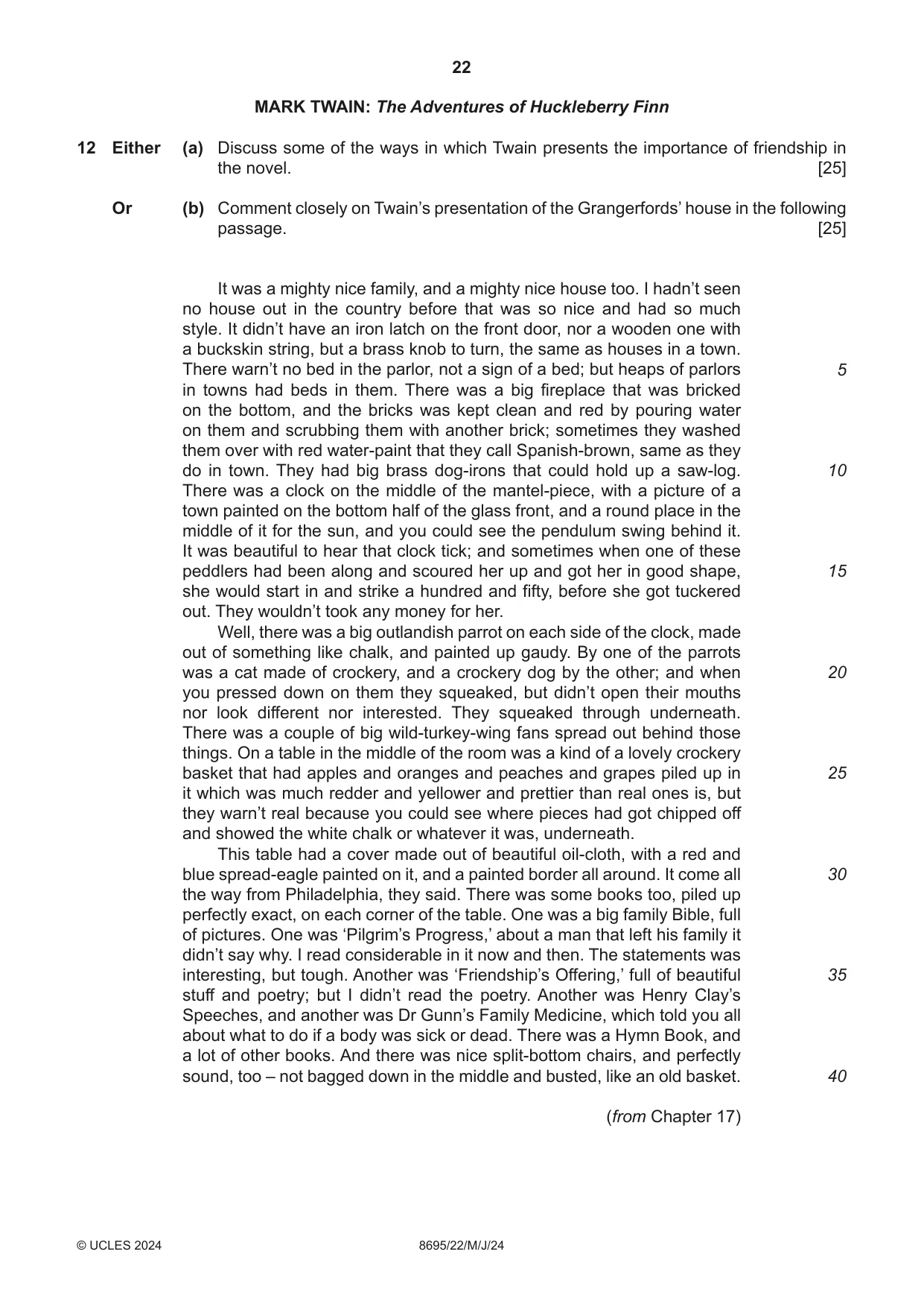 Cambridge A Level English - Language and Literature (AS Level only, from 2016) 8695 2024 May/June Paper 2 · Variant 2 question paper, page 22 of 24