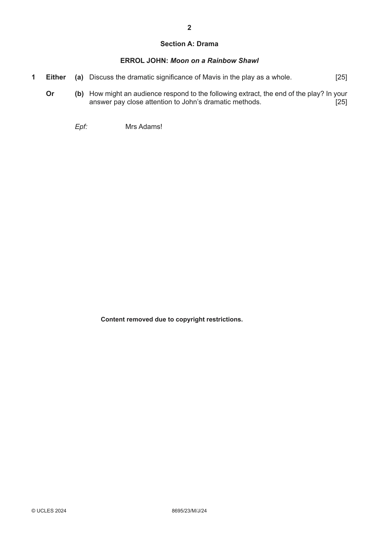 Cambridge A Level English - Language and Literature (AS Level only, from 2016) 8695 2024 May/June Paper 2 · Variant 3 question paper, page 2 of 24