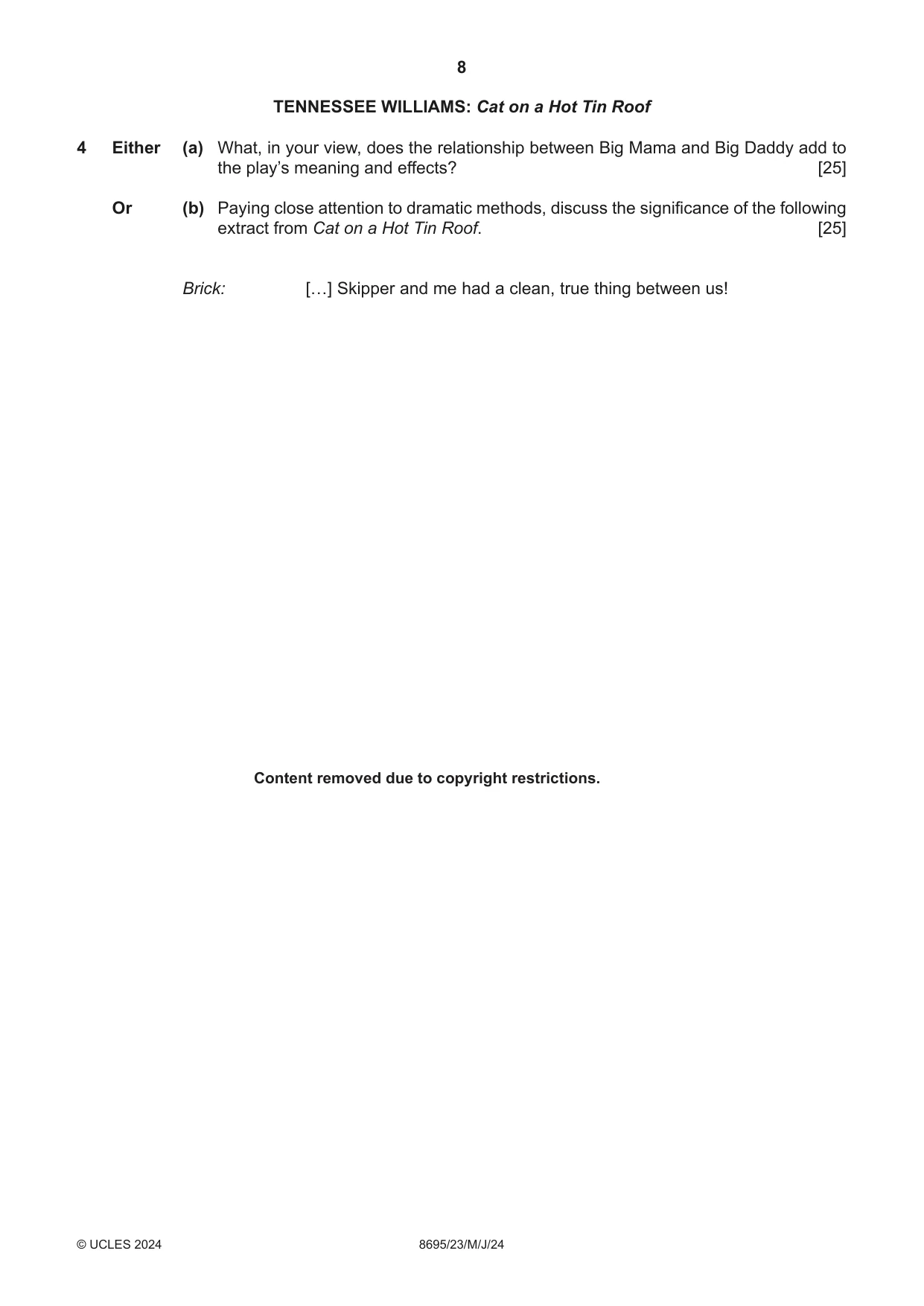 Cambridge A Level English - Language and Literature (AS Level only, from 2016) 8695 2024 May/June Paper 2 · Variant 3 question paper, page 8 of 24