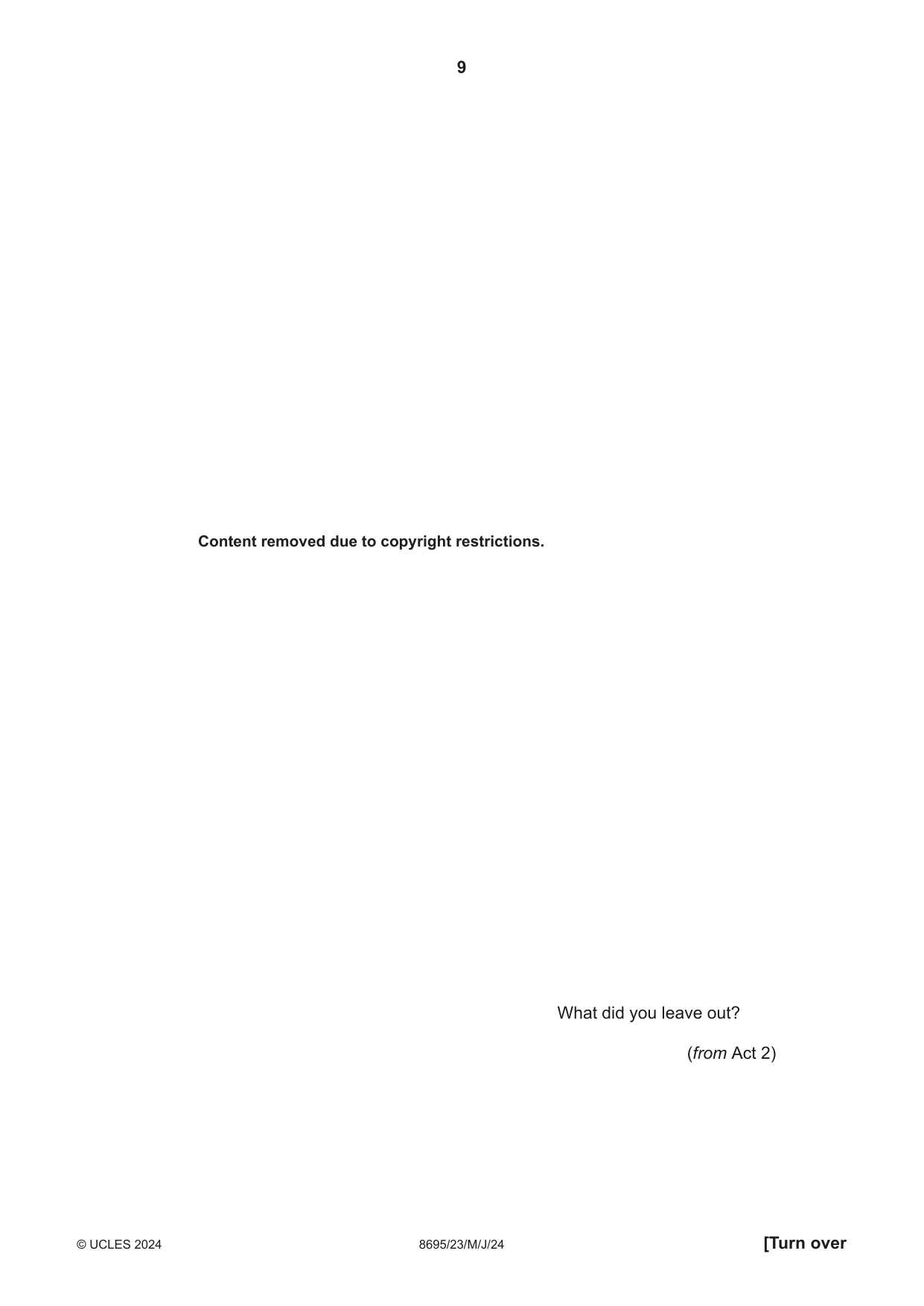 Cambridge A Level English - Language and Literature (AS Level only, from 2016) 8695 2024 May/June Paper 2 · Variant 3 question paper, page 9 of 24
