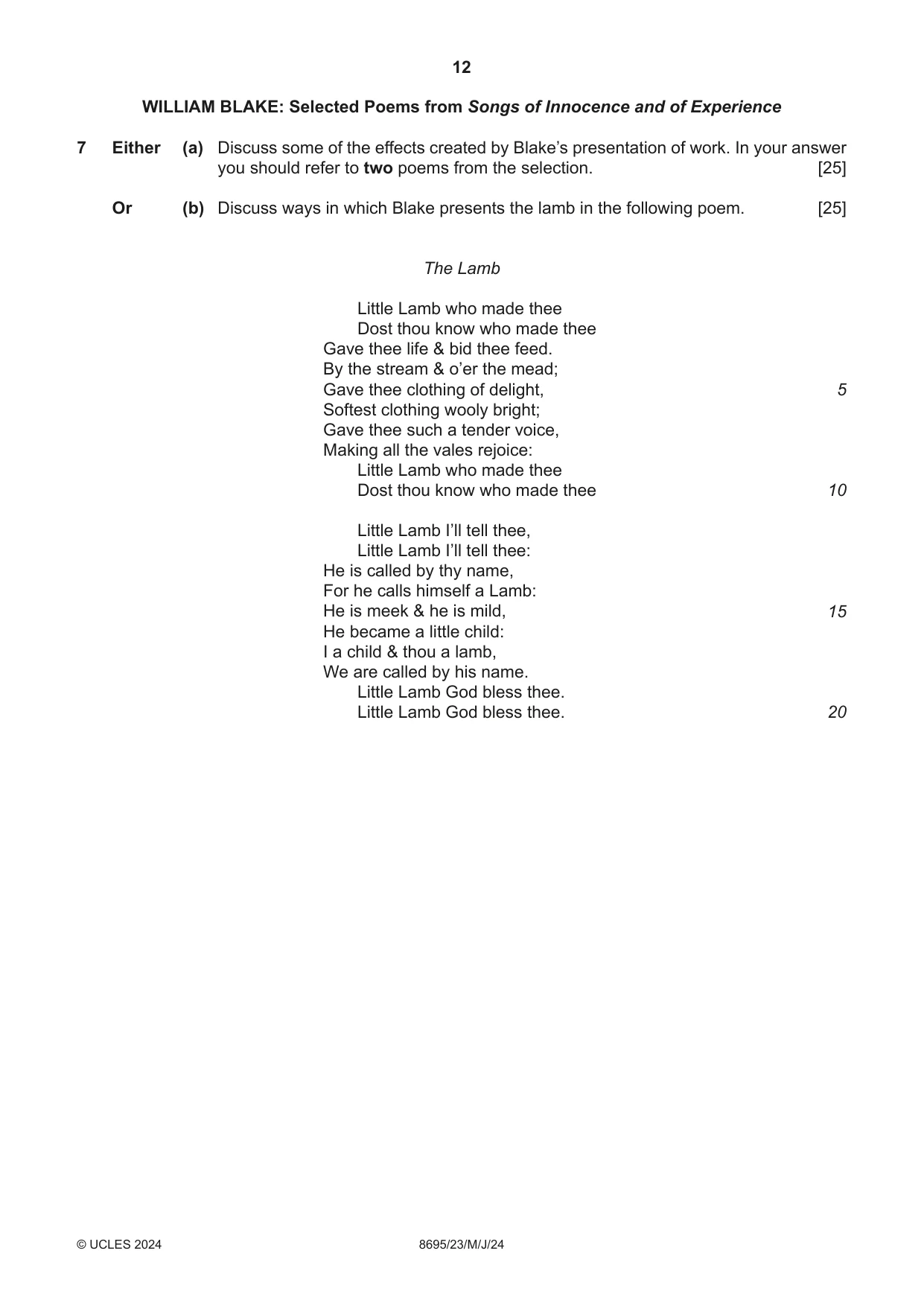 Cambridge A Level English - Language and Literature (AS Level only, from 2016) 8695 2024 May/June Paper 2 · Variant 3 question paper, page 12 of 24