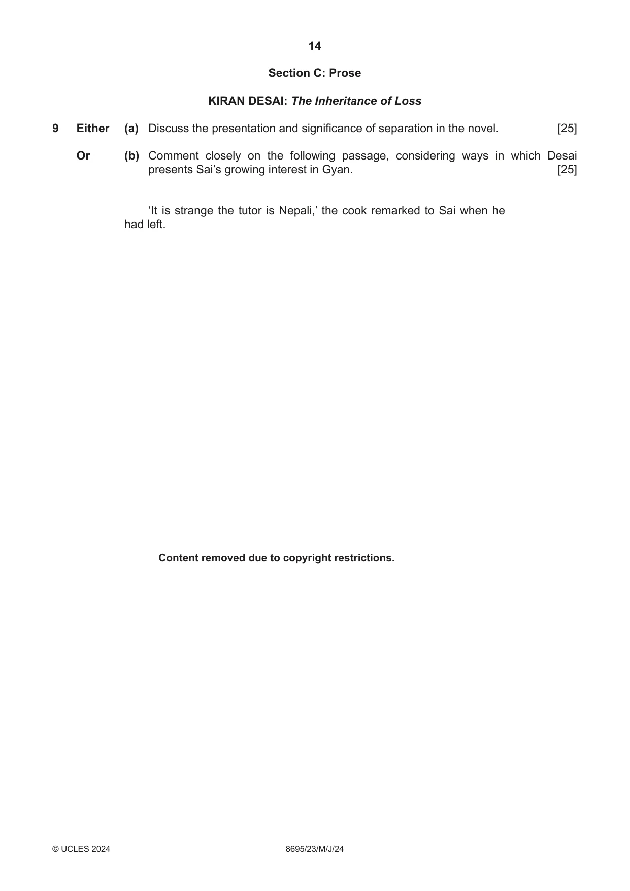 Cambridge A Level English - Language and Literature (AS Level only, from 2016) 8695 2024 May/June Paper 2 · Variant 3 question paper, page 14 of 24