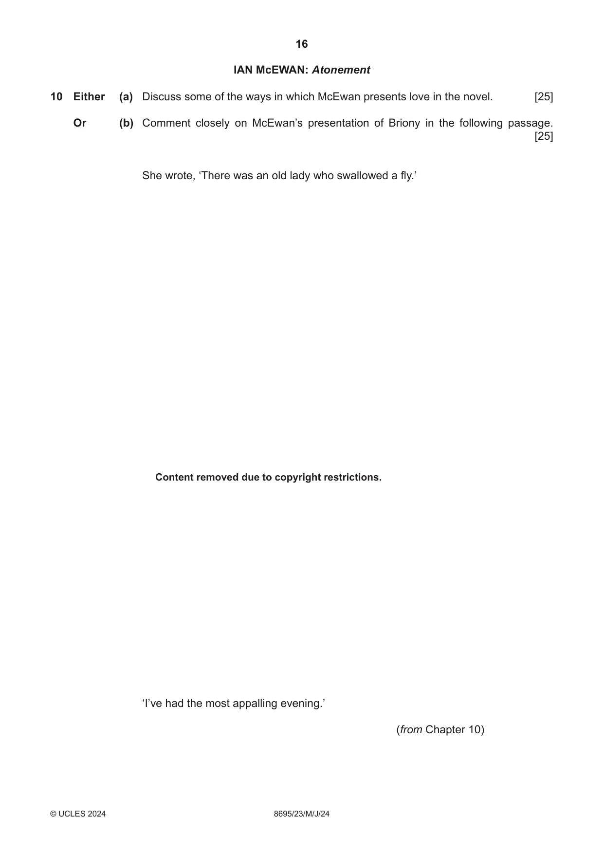 Cambridge A Level English - Language and Literature (AS Level only, from 2016) 8695 2024 May/June Paper 2 · Variant 3 question paper, page 16 of 24