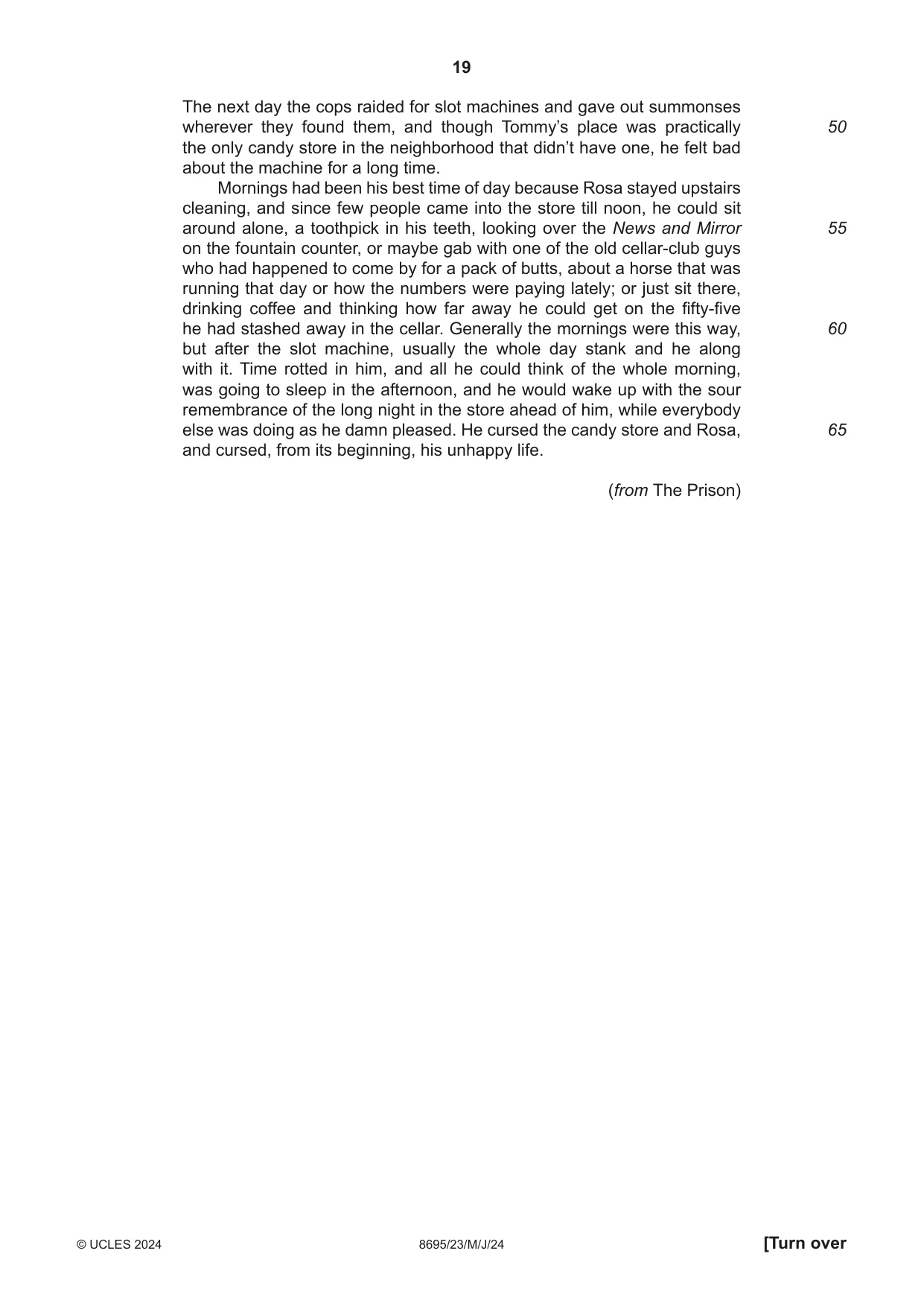 Cambridge A Level English - Language and Literature (AS Level only, from 2016) 8695 2024 May/June Paper 2 · Variant 3 question paper, page 19 of 24