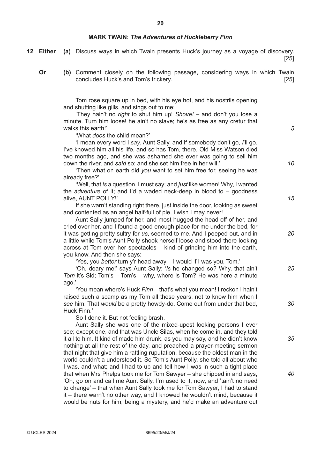 Cambridge A Level English - Language and Literature (AS Level only, from 2016) 8695 2024 May/June Paper 2 · Variant 3 question paper, page 20 of 24