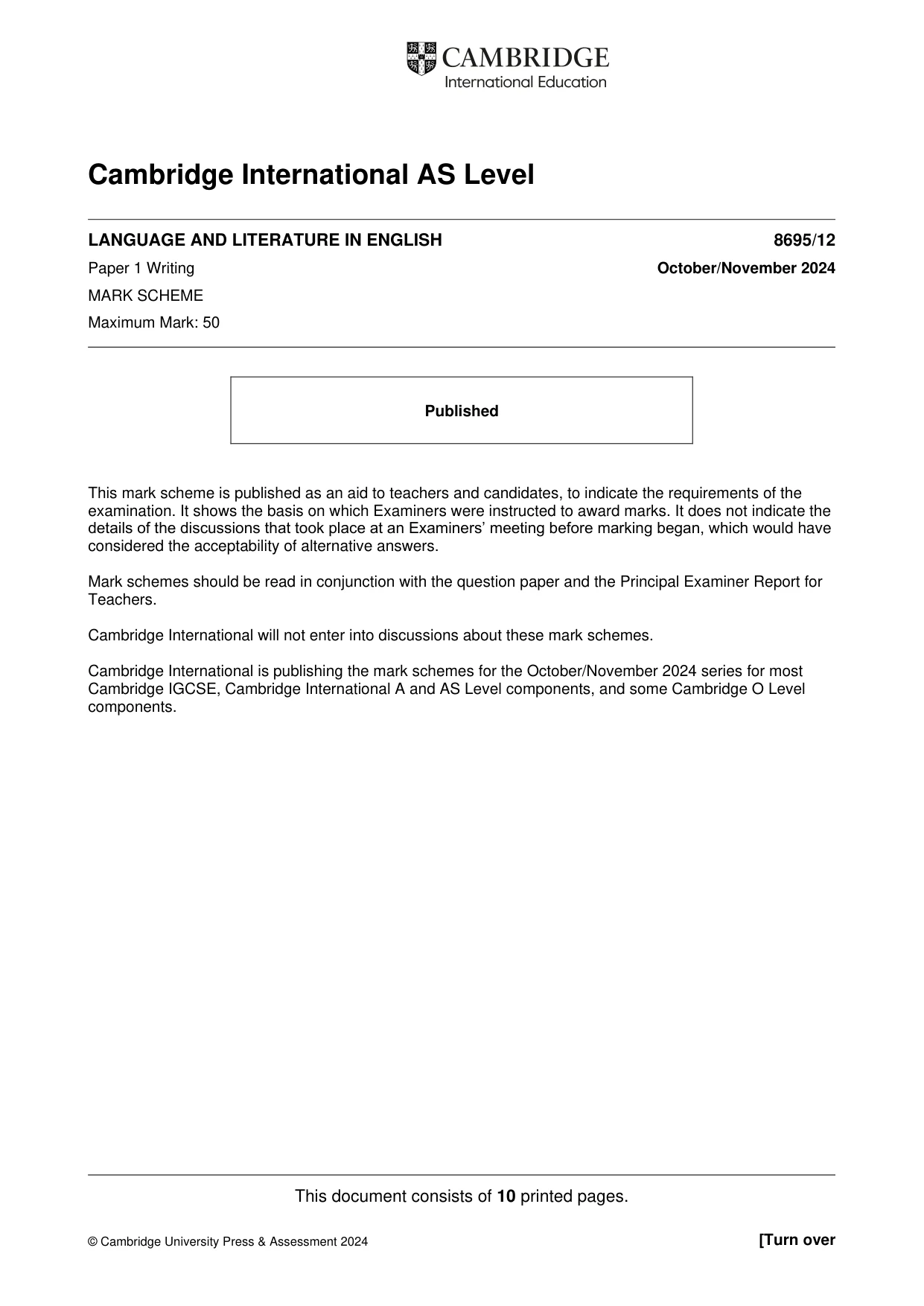 Mark scheme, page 1 of 10
