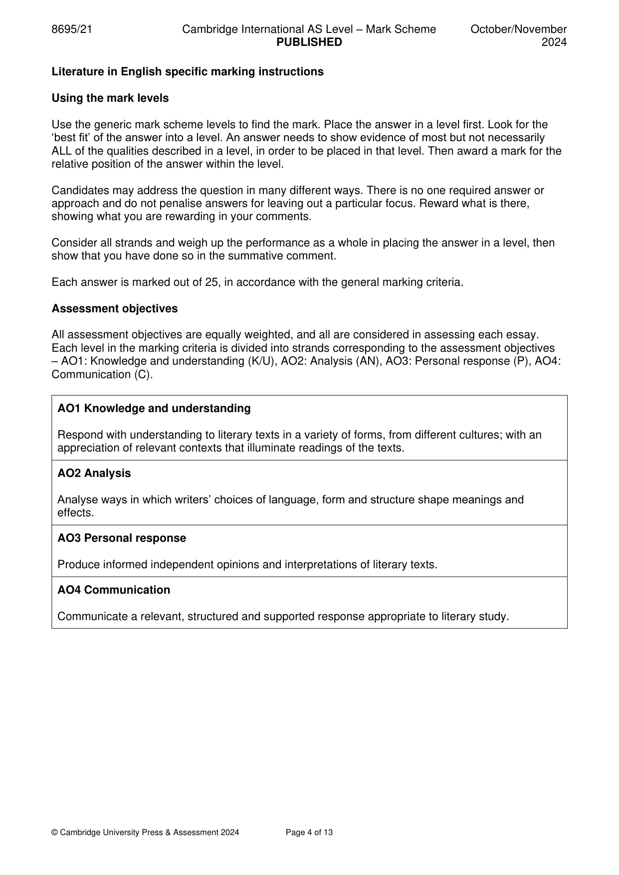 Mark scheme, page 4 of 13