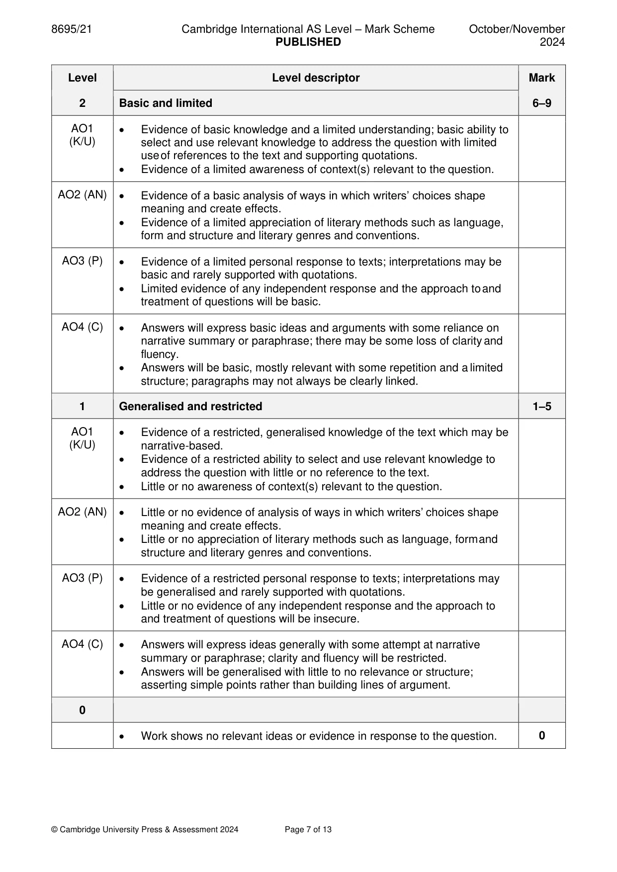 Mark scheme, page 7 of 13