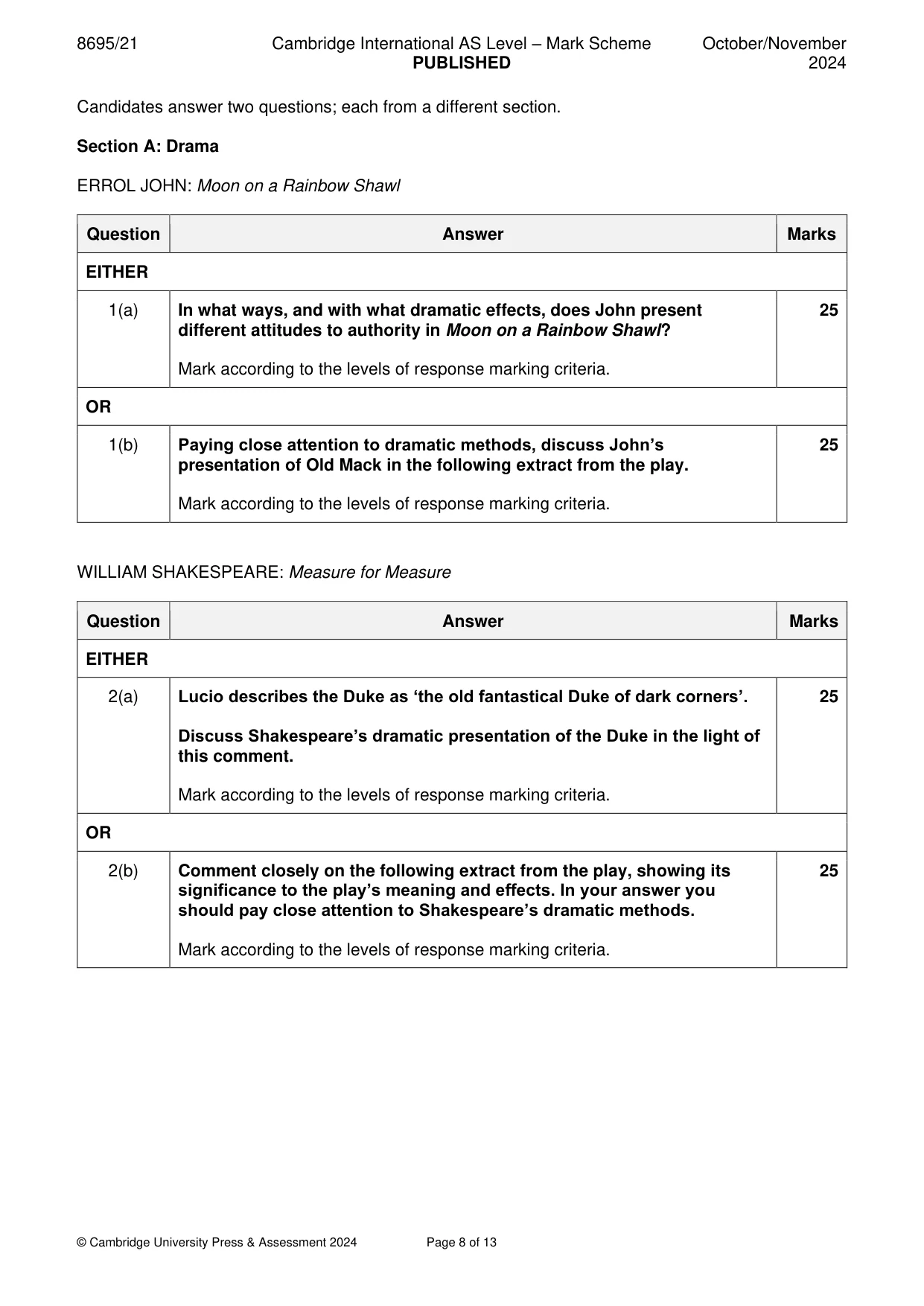 Mark scheme, page 8 of 13