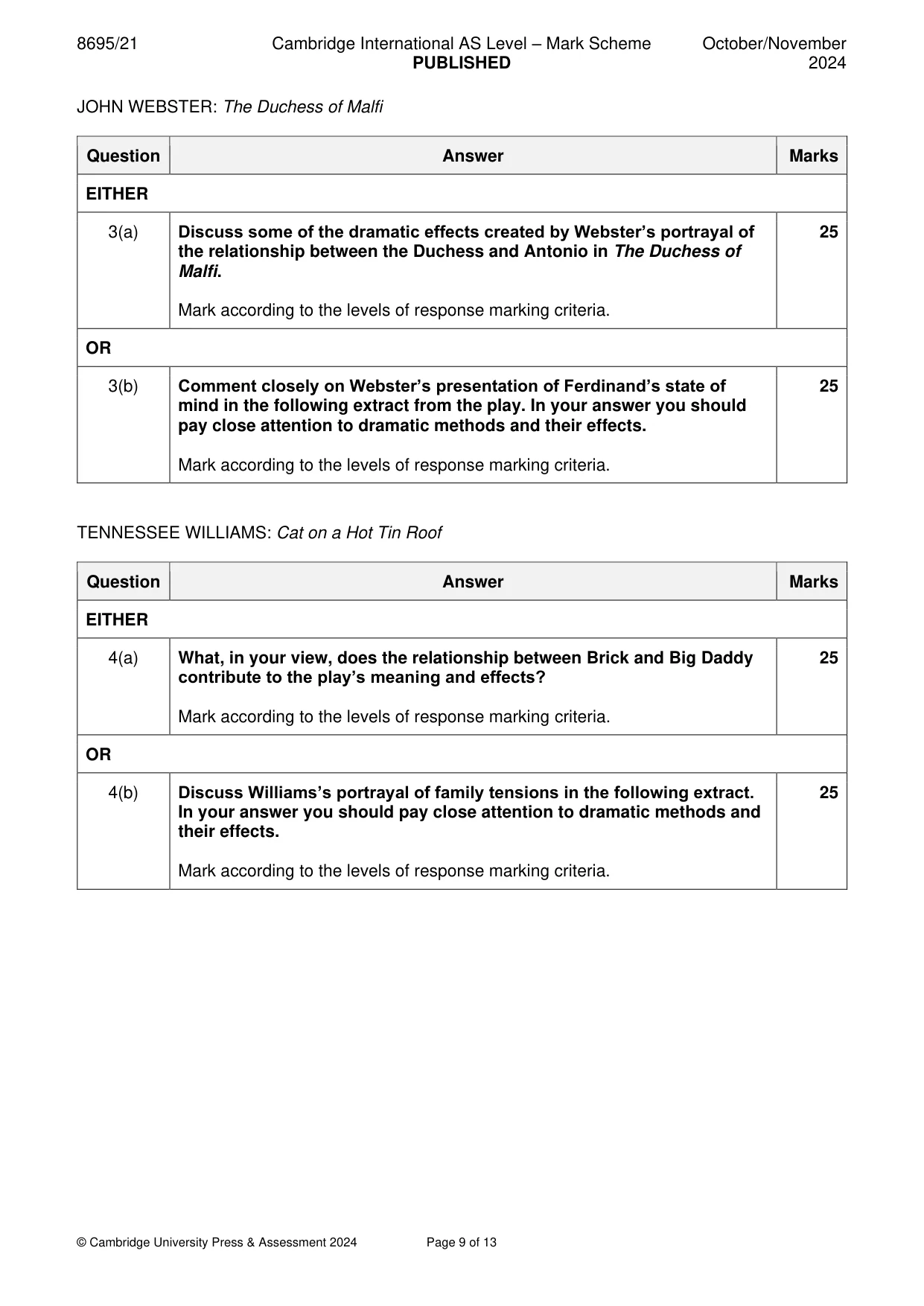 Mark scheme, page 9 of 13