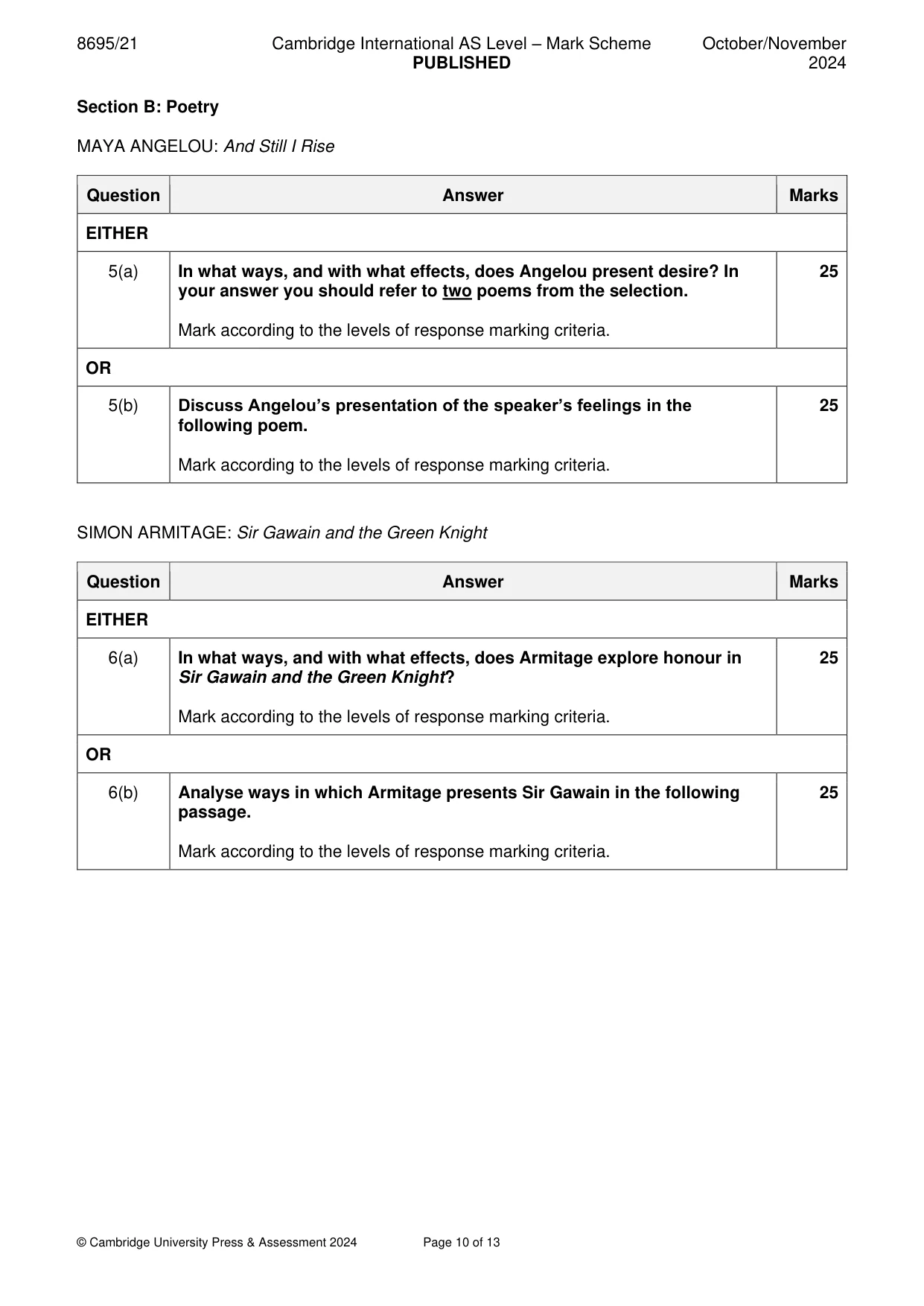 Mark scheme, page 10 of 13