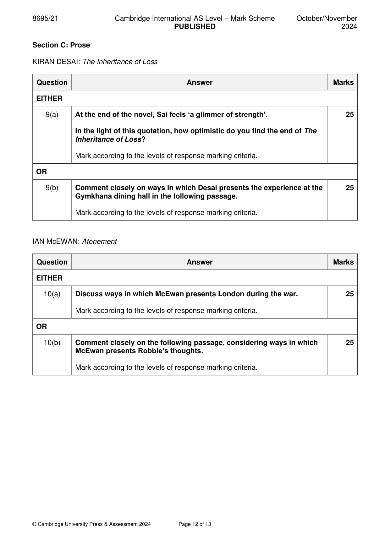 Mark scheme, page 12 of 13