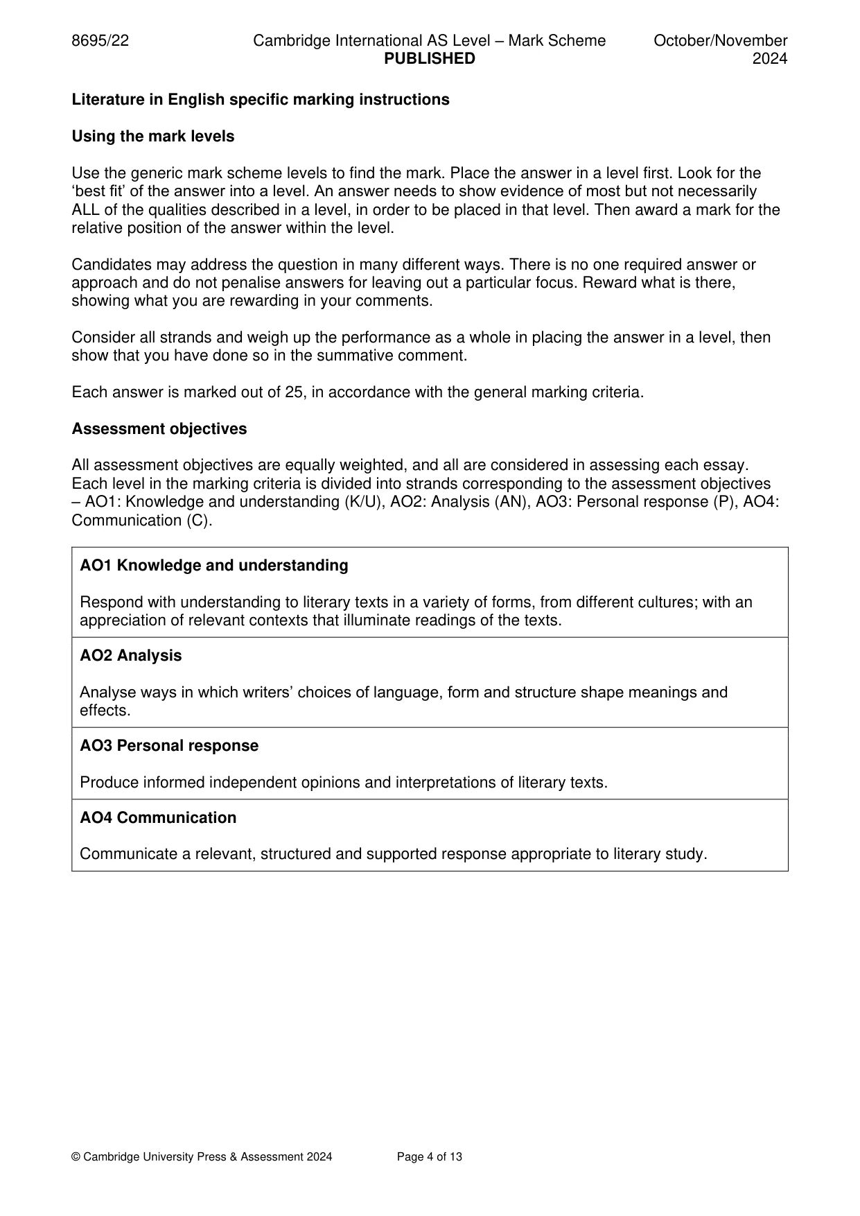Mark scheme, page 4 of 13