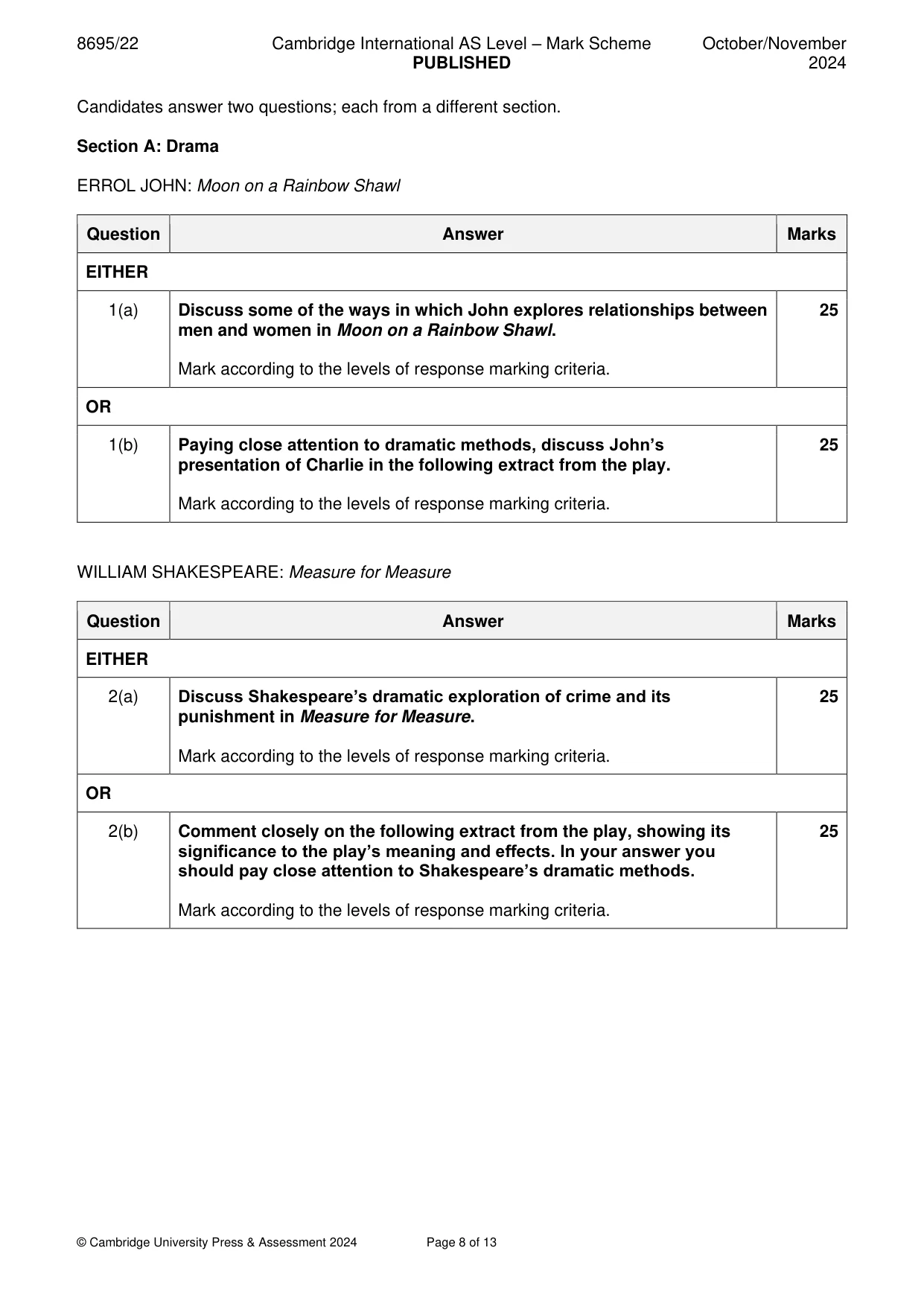 Mark scheme, page 8 of 13