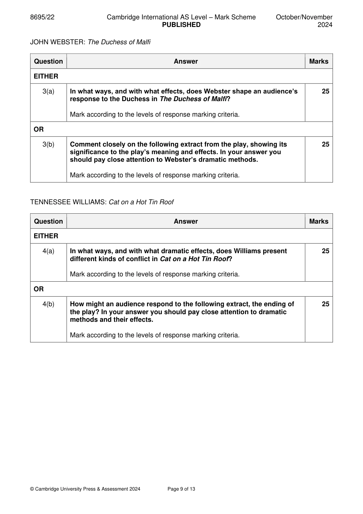Mark scheme, page 9 of 13