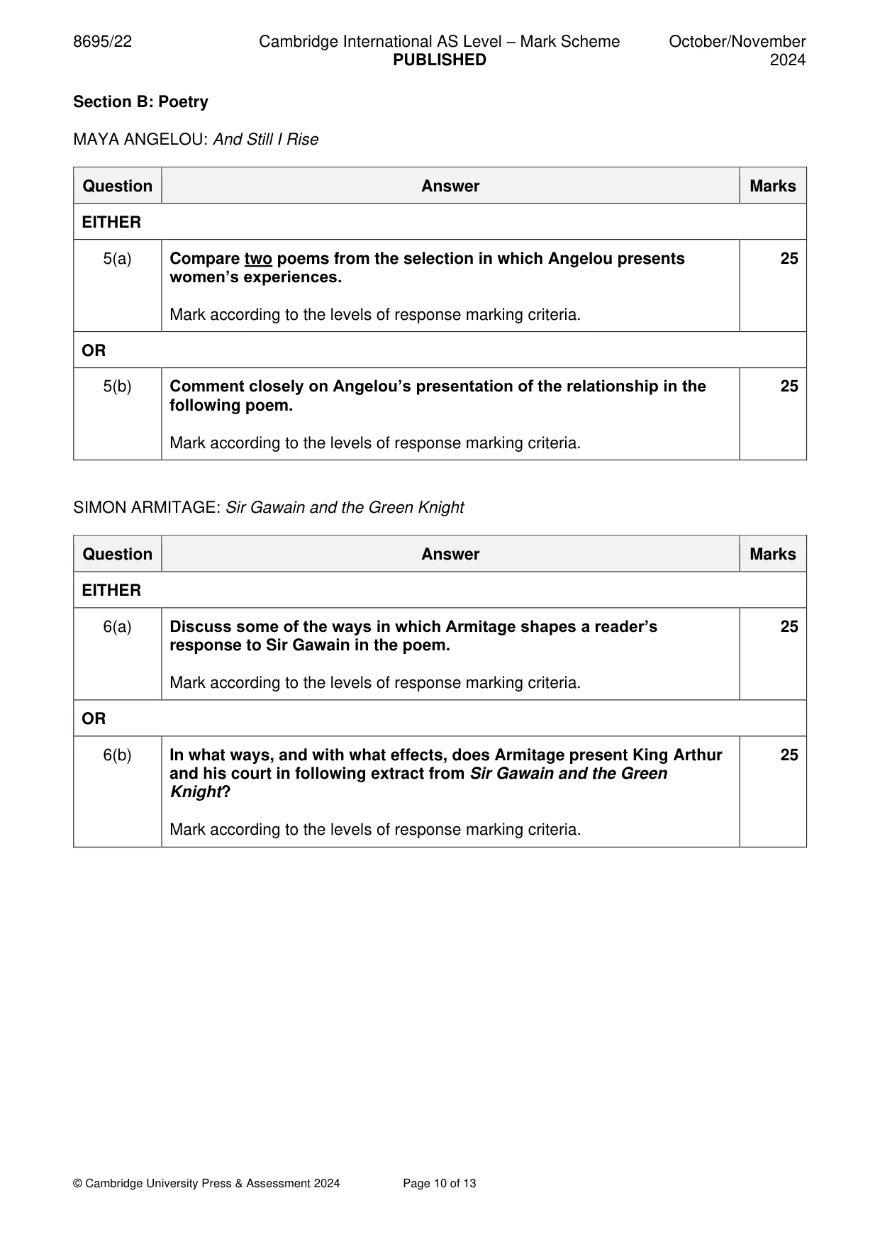 Mark scheme, page 10 of 13