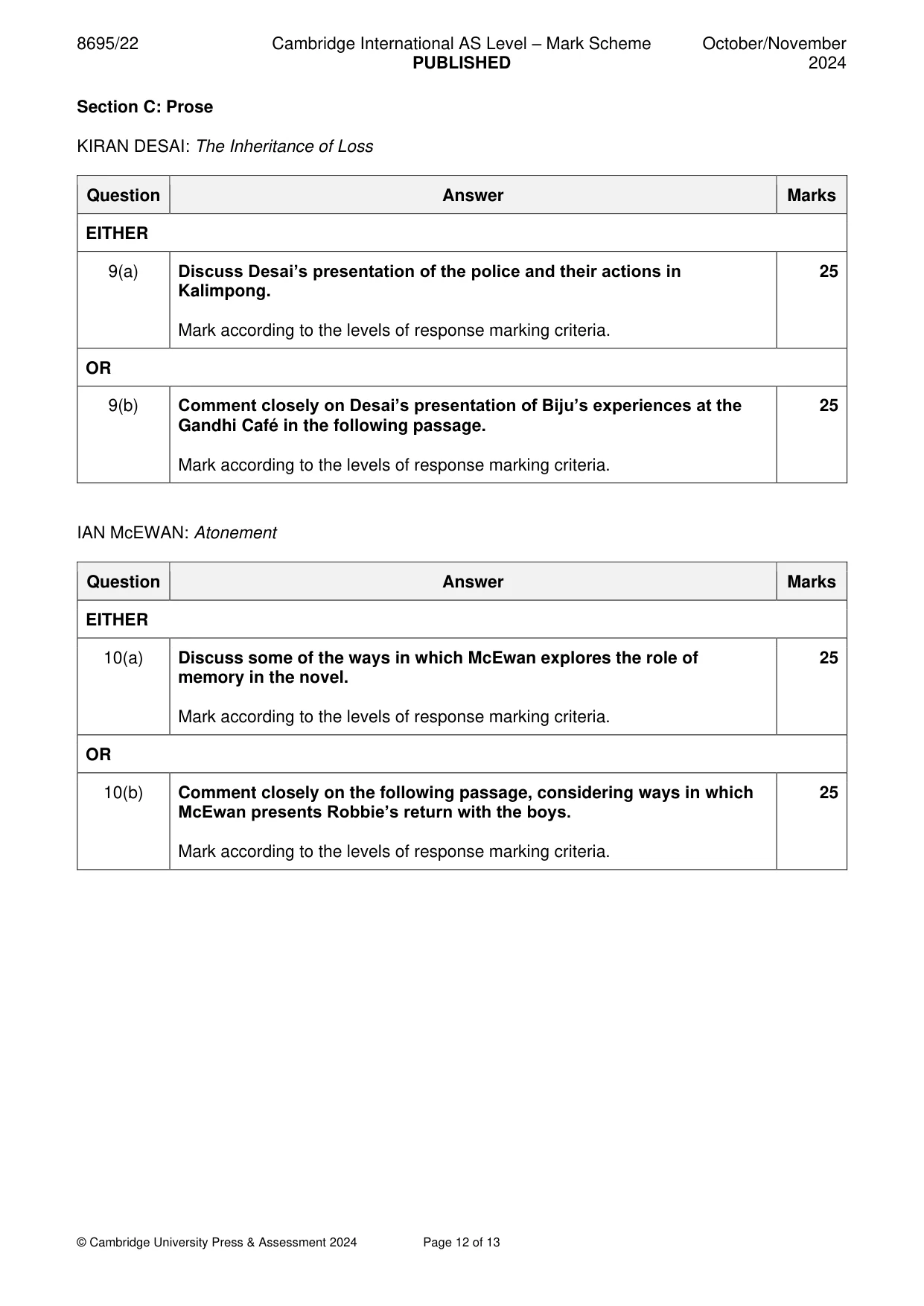 Mark scheme, page 12 of 13