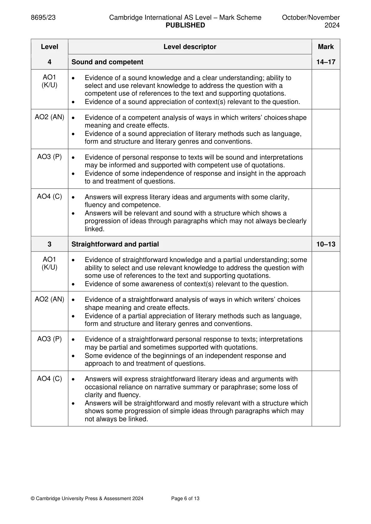 Mark scheme, page 6 of 13