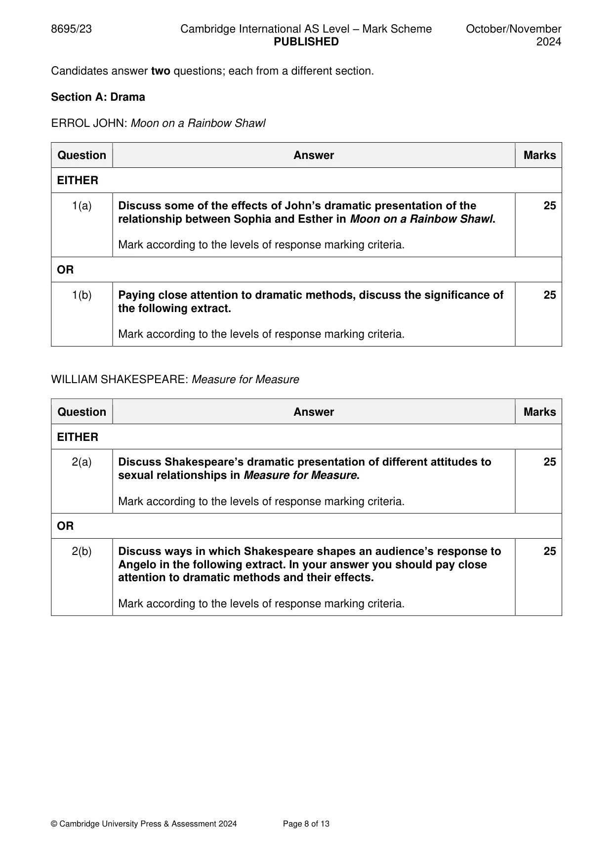 Mark scheme, page 8 of 13