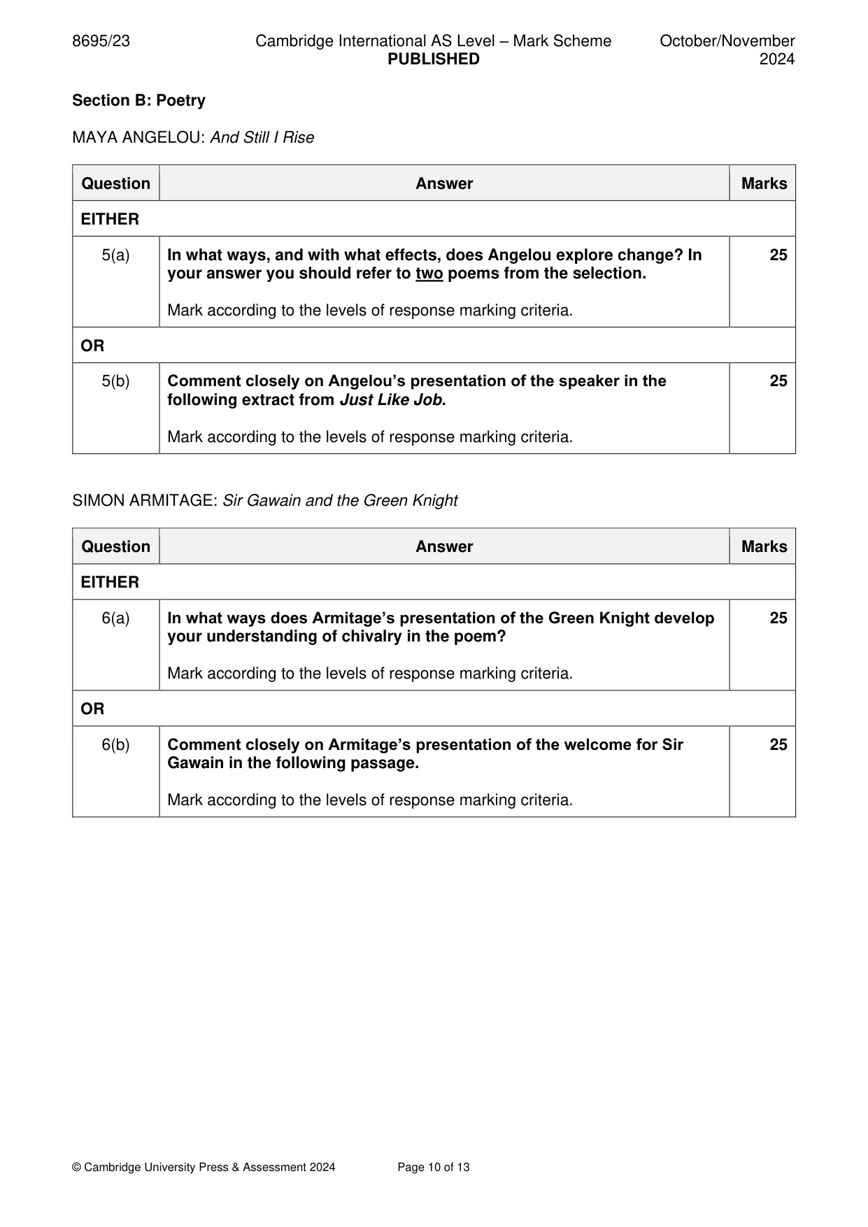 Mark scheme, page 10 of 13