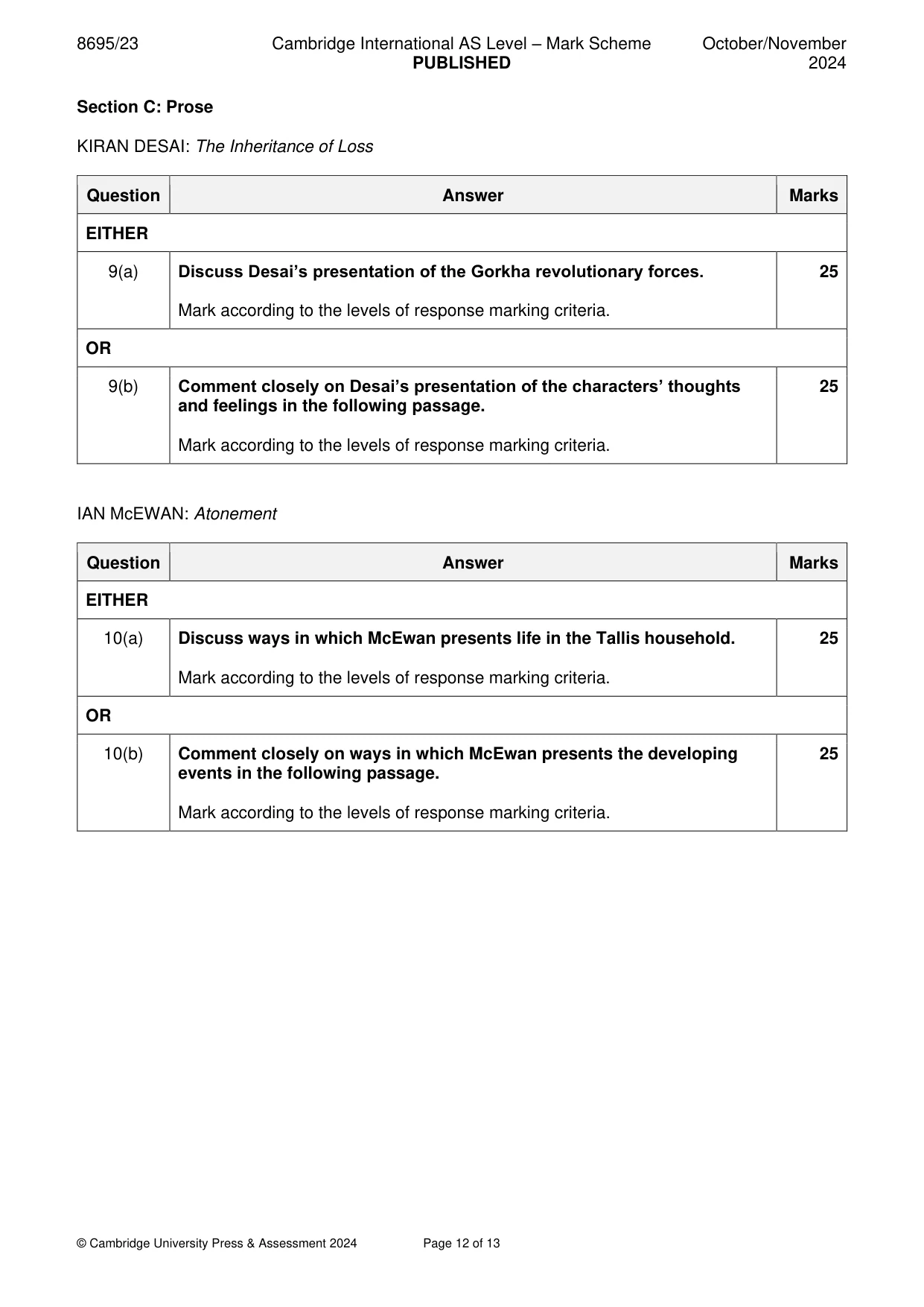 Mark scheme, page 12 of 13