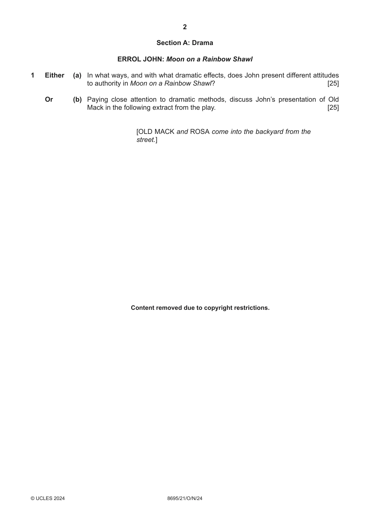 Cambridge A Level English - Language and Literature (AS Level only, from 2016) 8695 2024 Oct/Nov Paper 2 · Variant 1 question paper, page 2 of 24