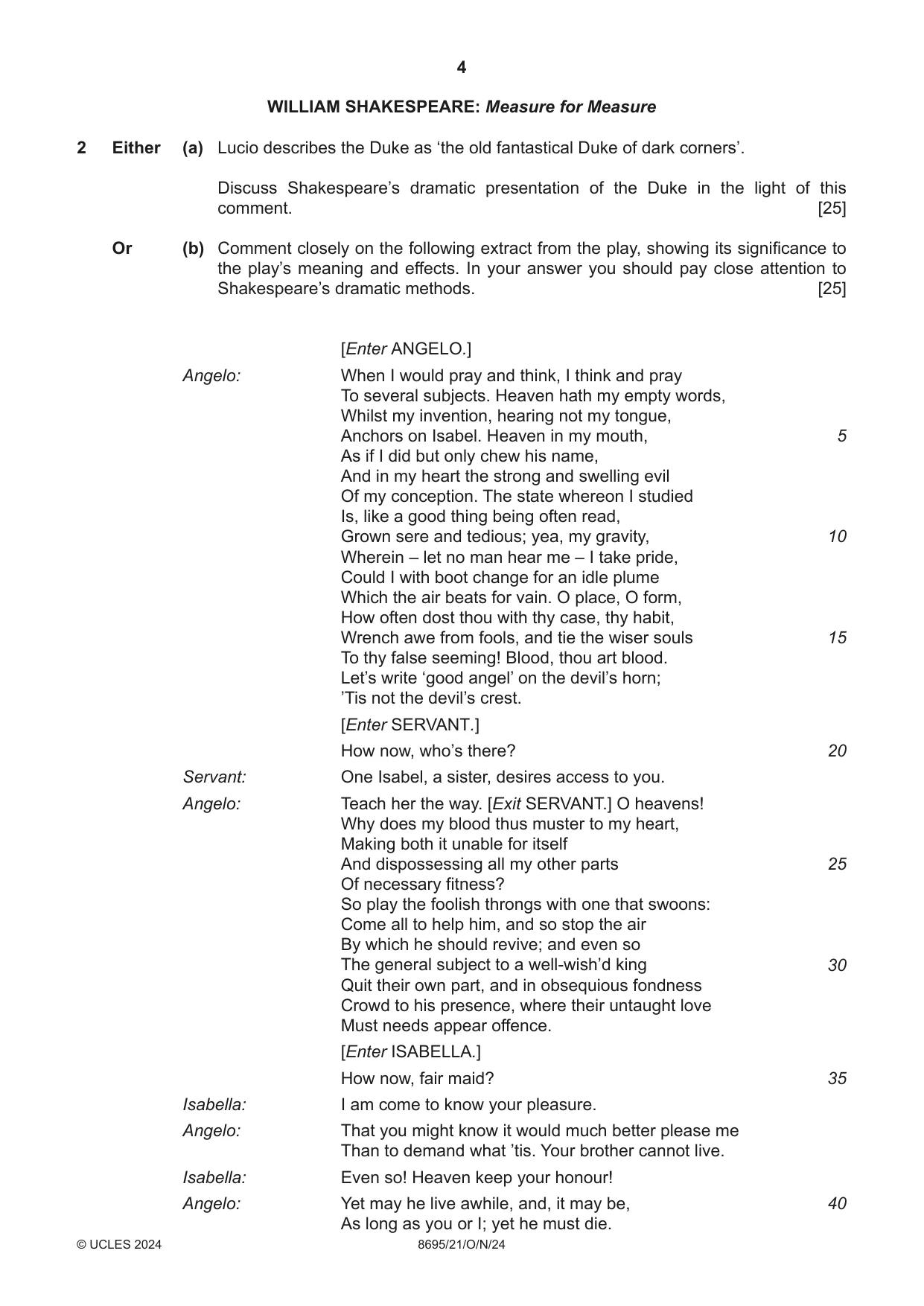 Cambridge A Level English - Language and Literature (AS Level only, from 2016) 8695 2024 Oct/Nov Paper 2 · Variant 1 question paper, page 4 of 24