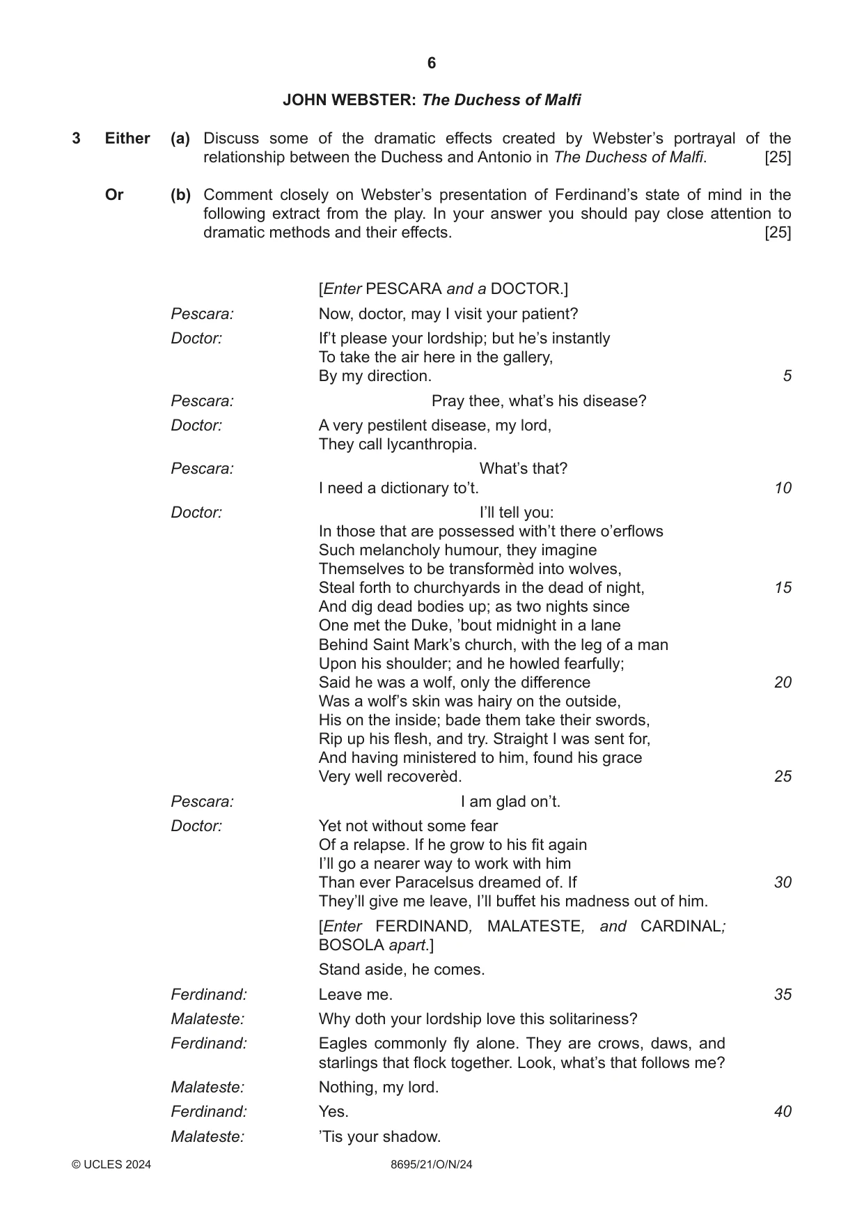 Cambridge A Level English - Language and Literature (AS Level only, from 2016) 8695 2024 Oct/Nov Paper 2 · Variant 1 question paper, page 6 of 24