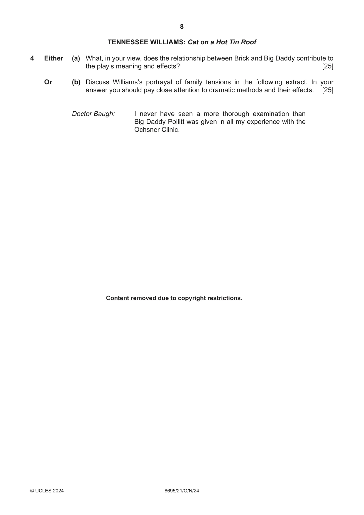 Cambridge A Level English - Language and Literature (AS Level only, from 2016) 8695 2024 Oct/Nov Paper 2 · Variant 1 question paper, page 8 of 24
