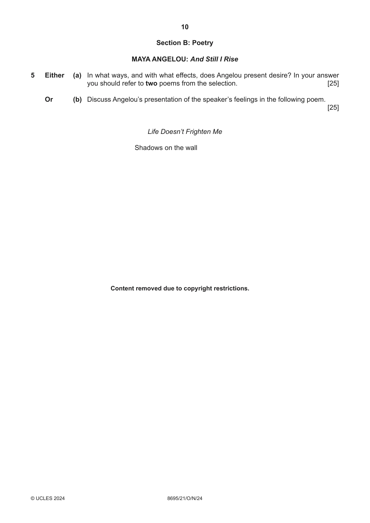 Cambridge A Level English - Language and Literature (AS Level only, from 2016) 8695 2024 Oct/Nov Paper 2 · Variant 1 question paper, page 10 of 24