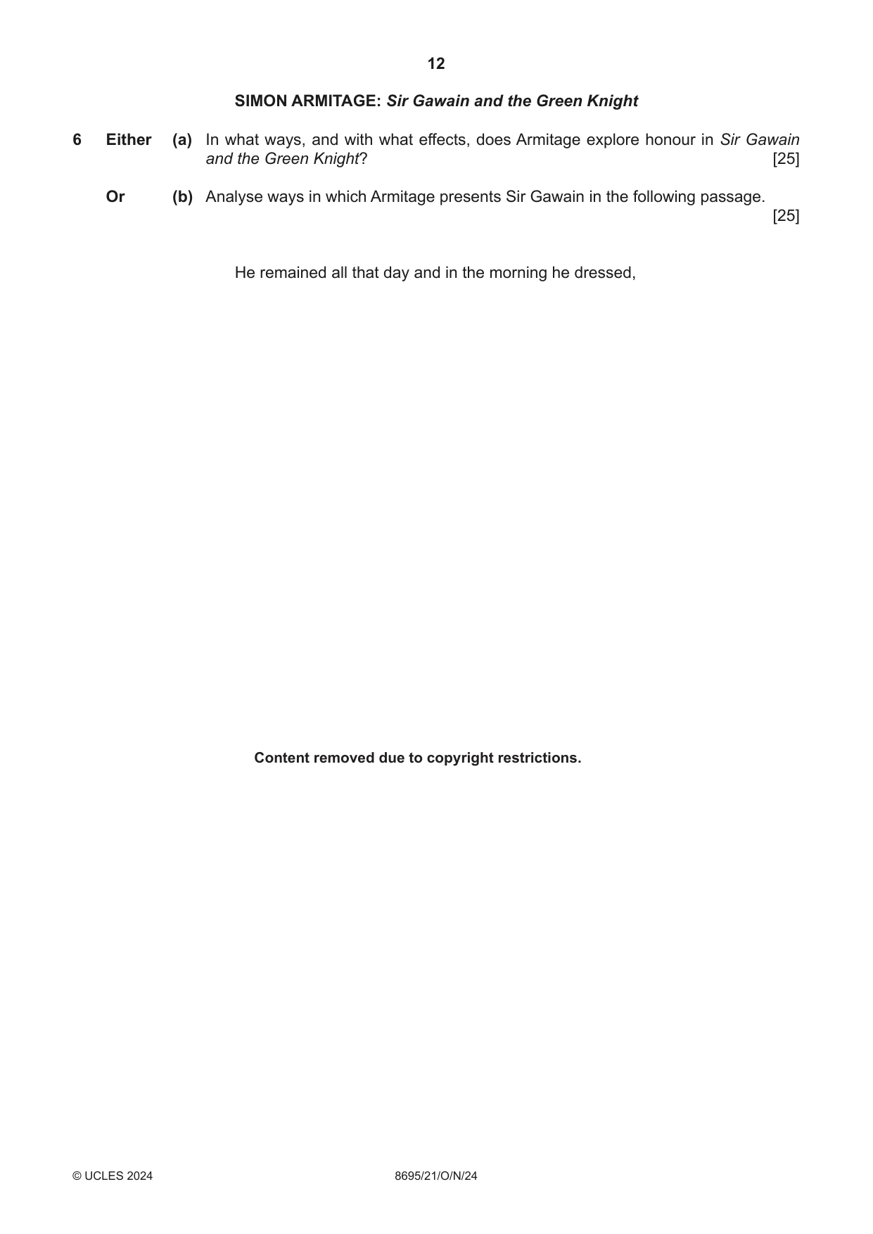Cambridge A Level English - Language and Literature (AS Level only, from 2016) 8695 2024 Oct/Nov Paper 2 · Variant 1 question paper, page 12 of 24